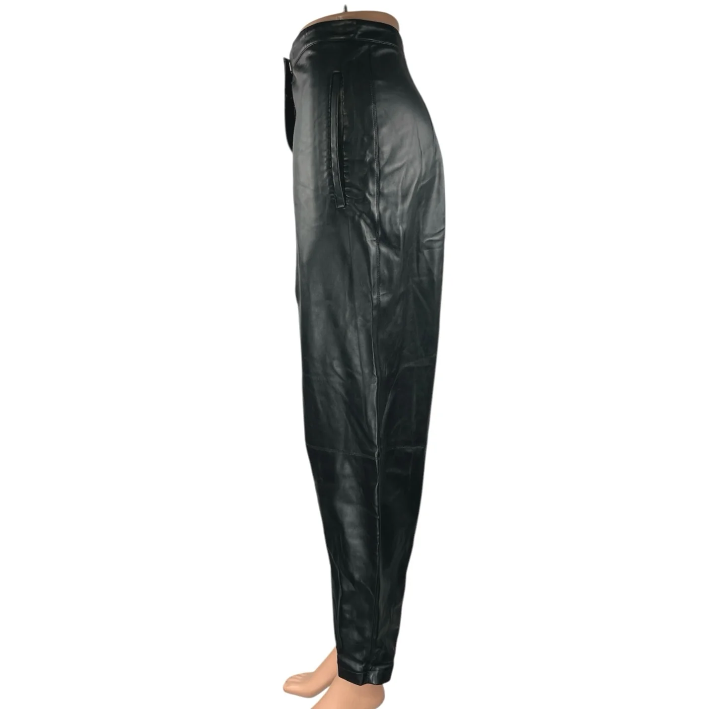 12 Storeez Black Faux Vegan Leather Straight Tapered High Rise Trousers Pants XS - Image 2