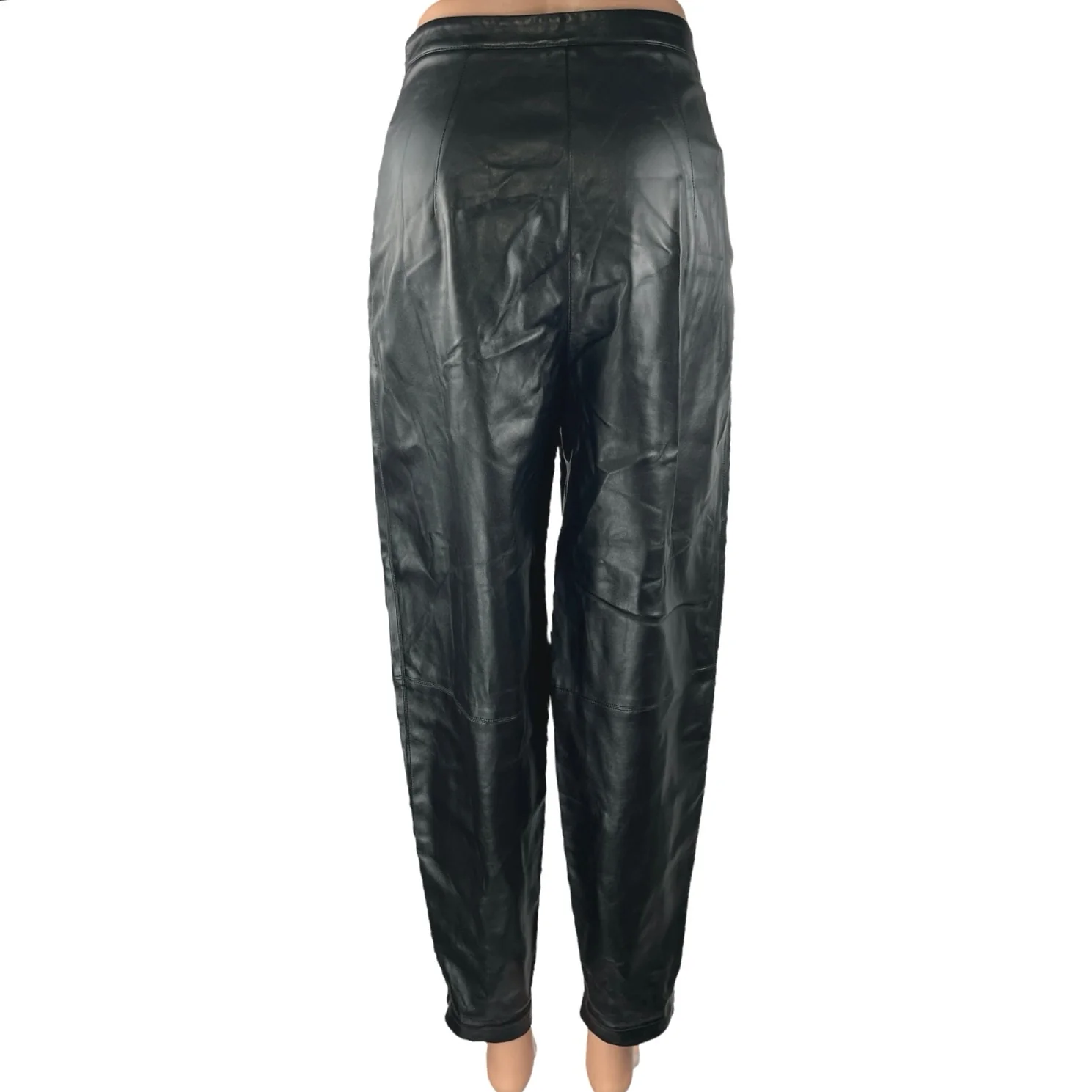 12 Storeez Black Faux Vegan Leather Straight Tapered High Rise Trousers Pants XS - Image 3