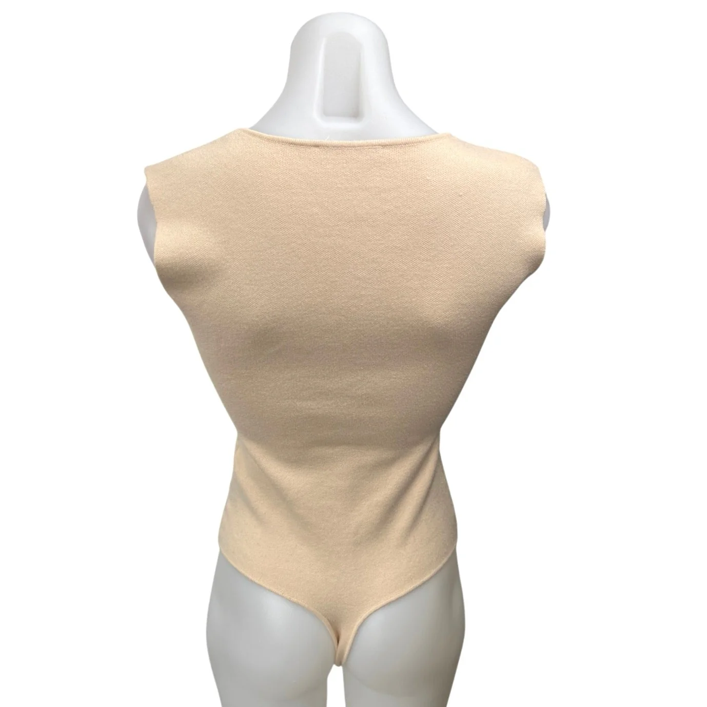 12th Tribe Cream Yellow Sleeveless Stretch Knit Bodysuit Thong Tank Top Size S - Image 2