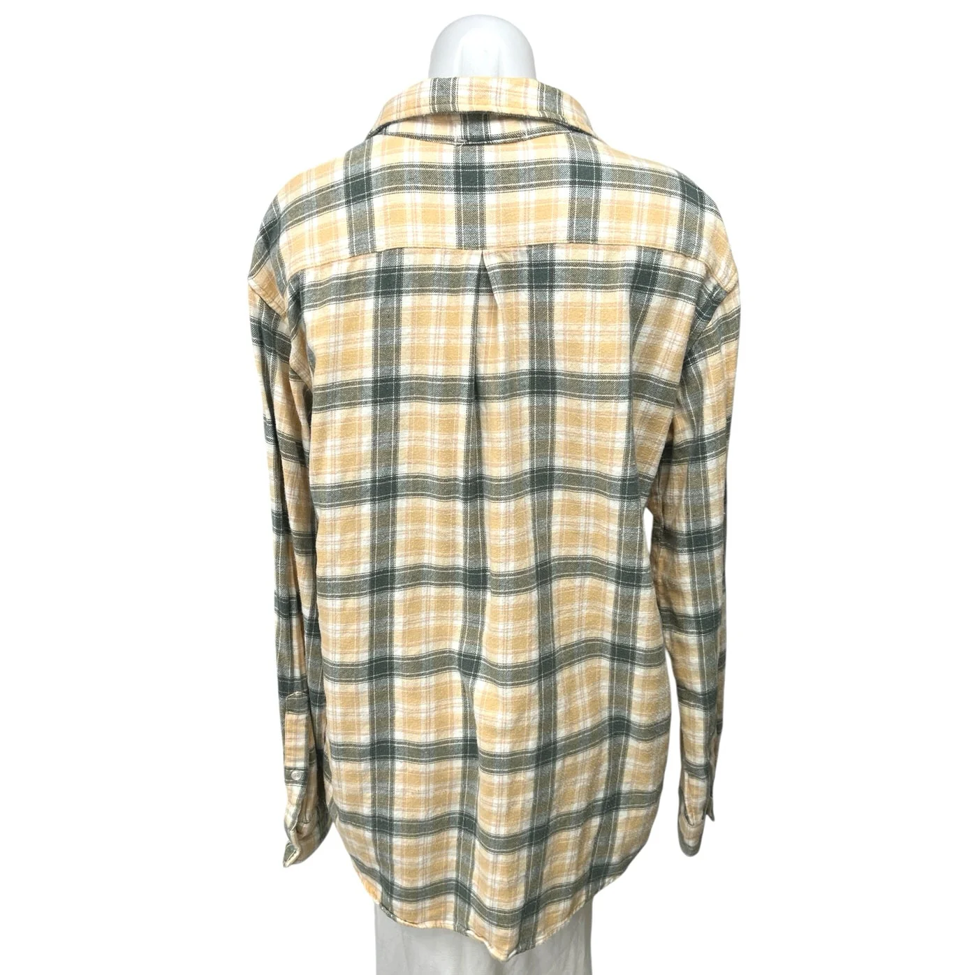 12th Tribe Green Beige Plaid Checkered Flannel Button Down Shirt Blouse Top Sz S - Image 2