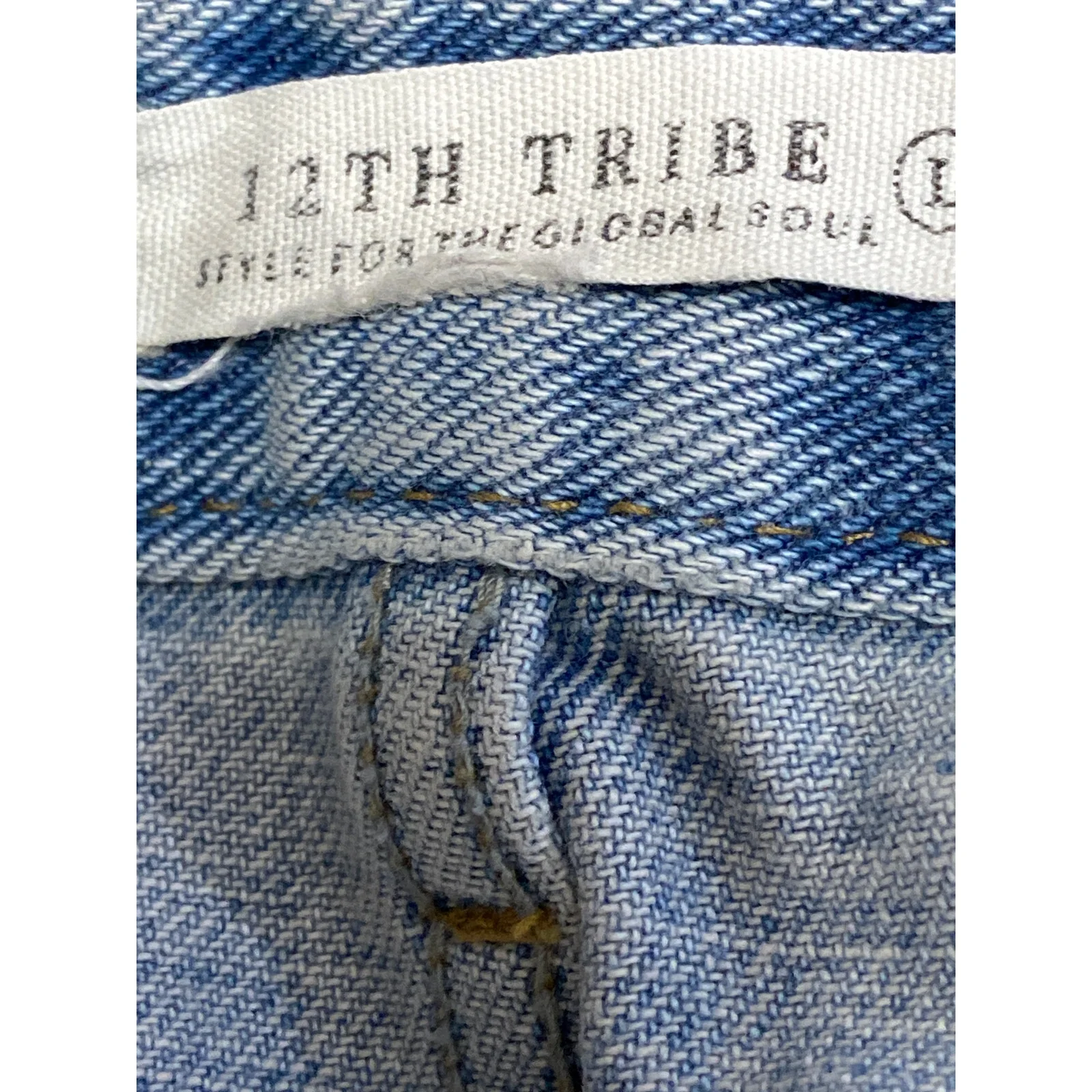 12th Tribe Women's Blue Distressed High Waist Baggy Wide Leg Denim Jeans Pants L - Image 3