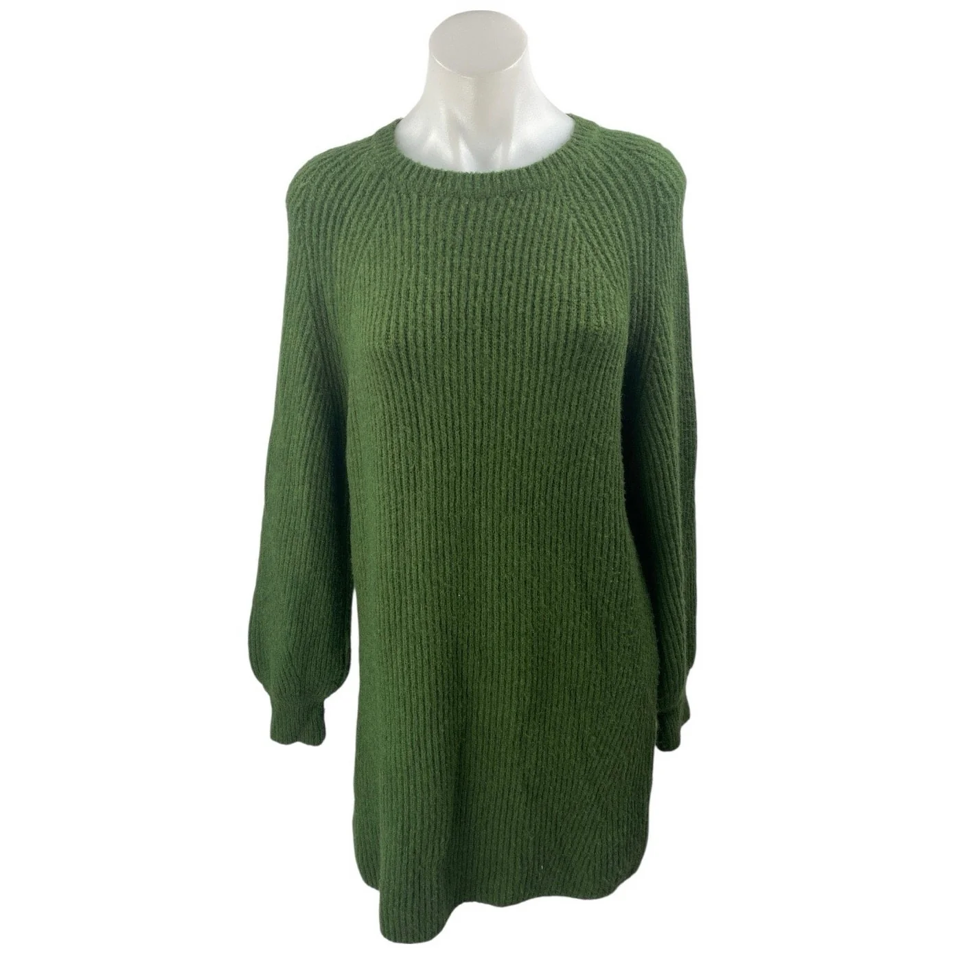 12th Tribe Women's Green Ribbed Knit Long Sleeve Mini Sweater Dress Size S/M