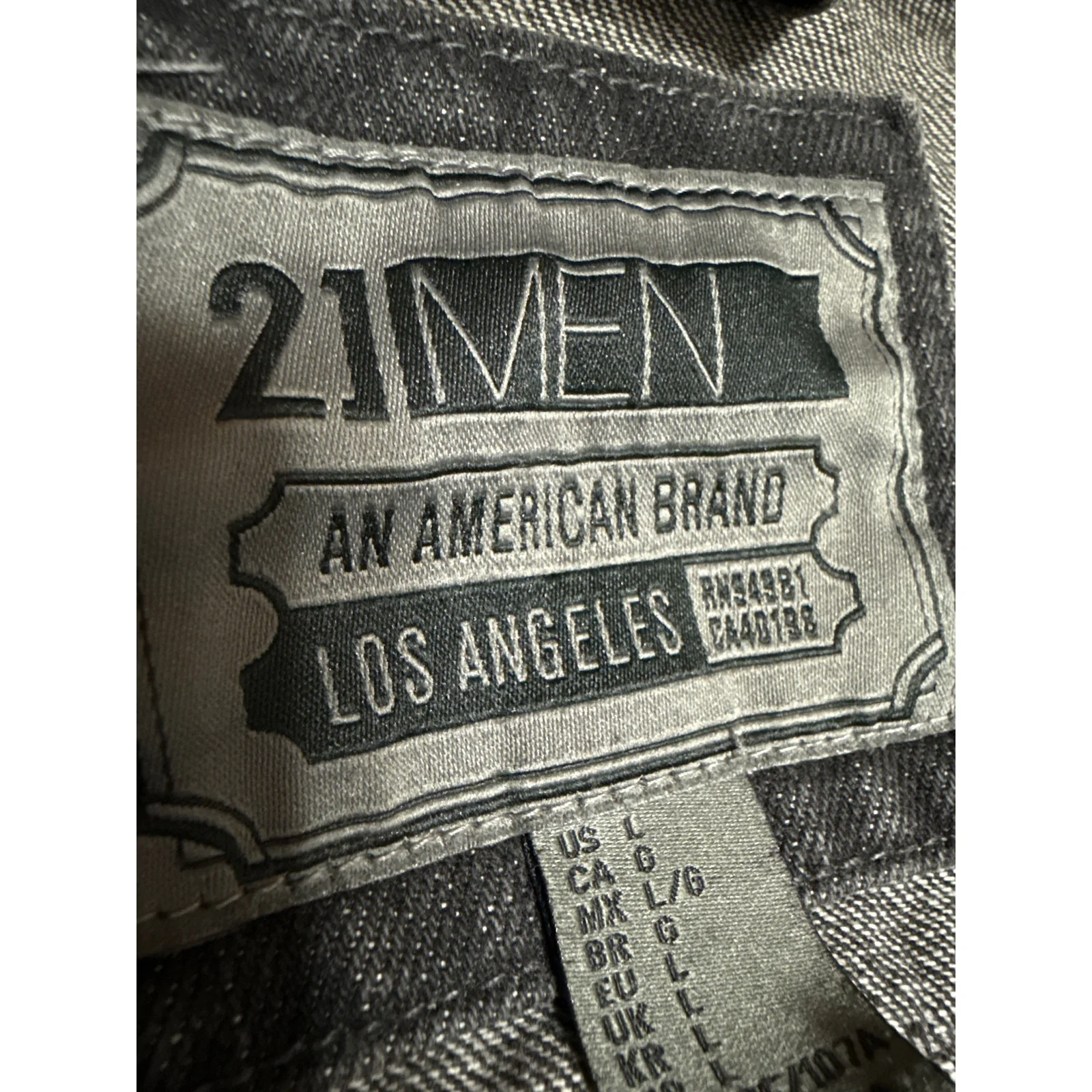 21 Men Men's Black Long Sleeve Button Up Collared Denim Jean Shirt Coat Jacket L - Image 3