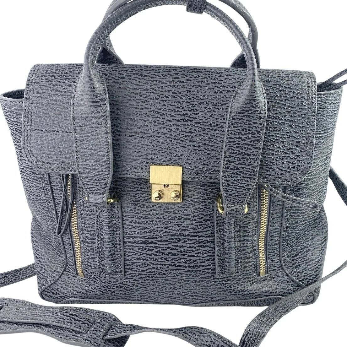 3.1 Phillip Lim Pashli Medium Black Gold Leather Satchel Crossbody Handbag OS - Image 4