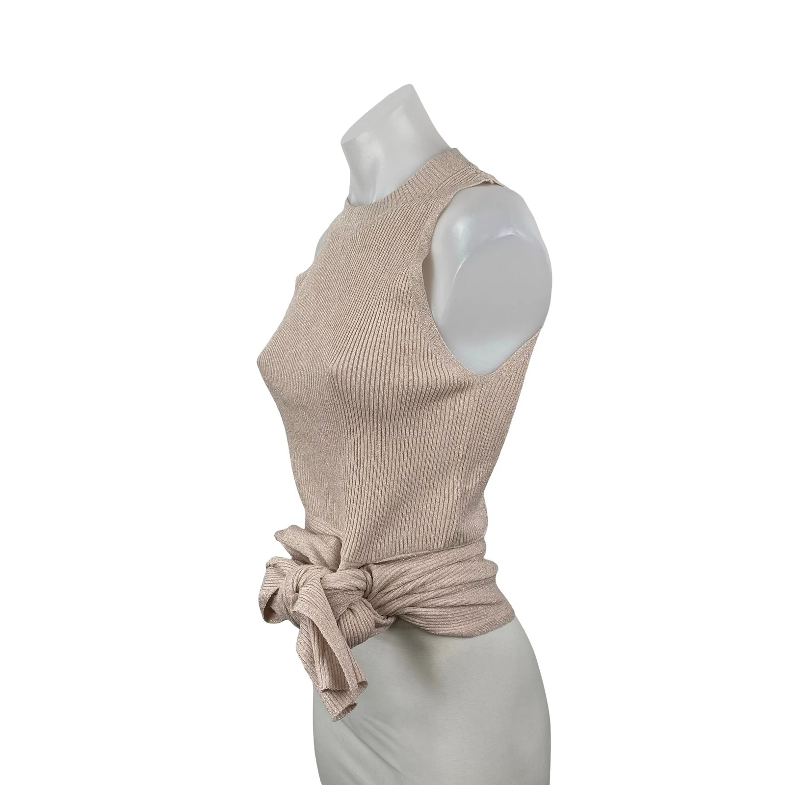3.1 Phillip Lim Pink Metallic Sparkly Glitter Sleeveless Knit Tie Blouse Top S - Image 2