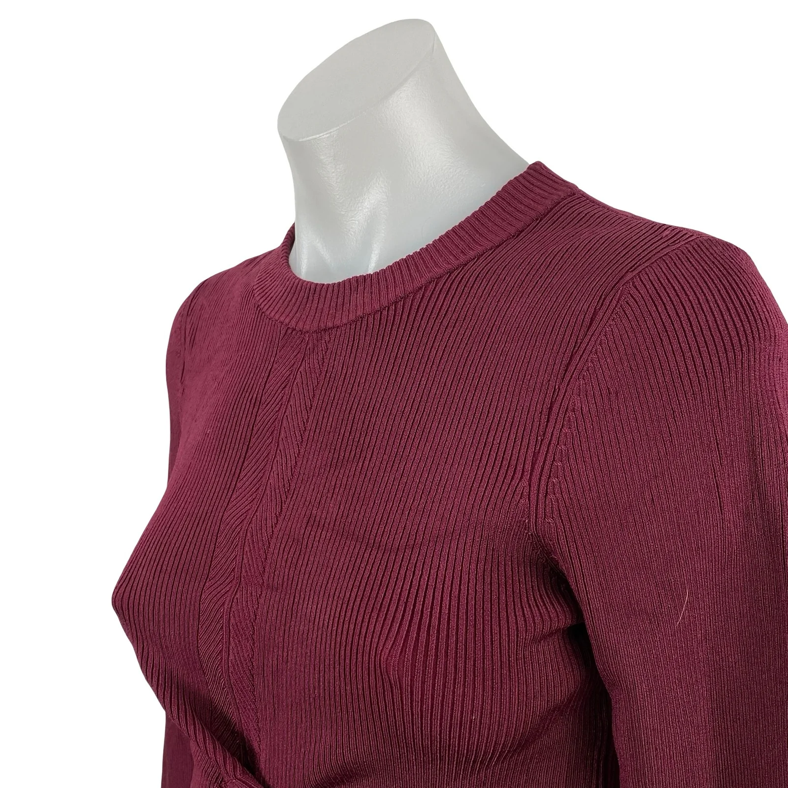 3.1 Phillip Lim Women's Red Ribbed Knit Tie Hem Knot Long Sleeve Crop Top Size S - Image 3