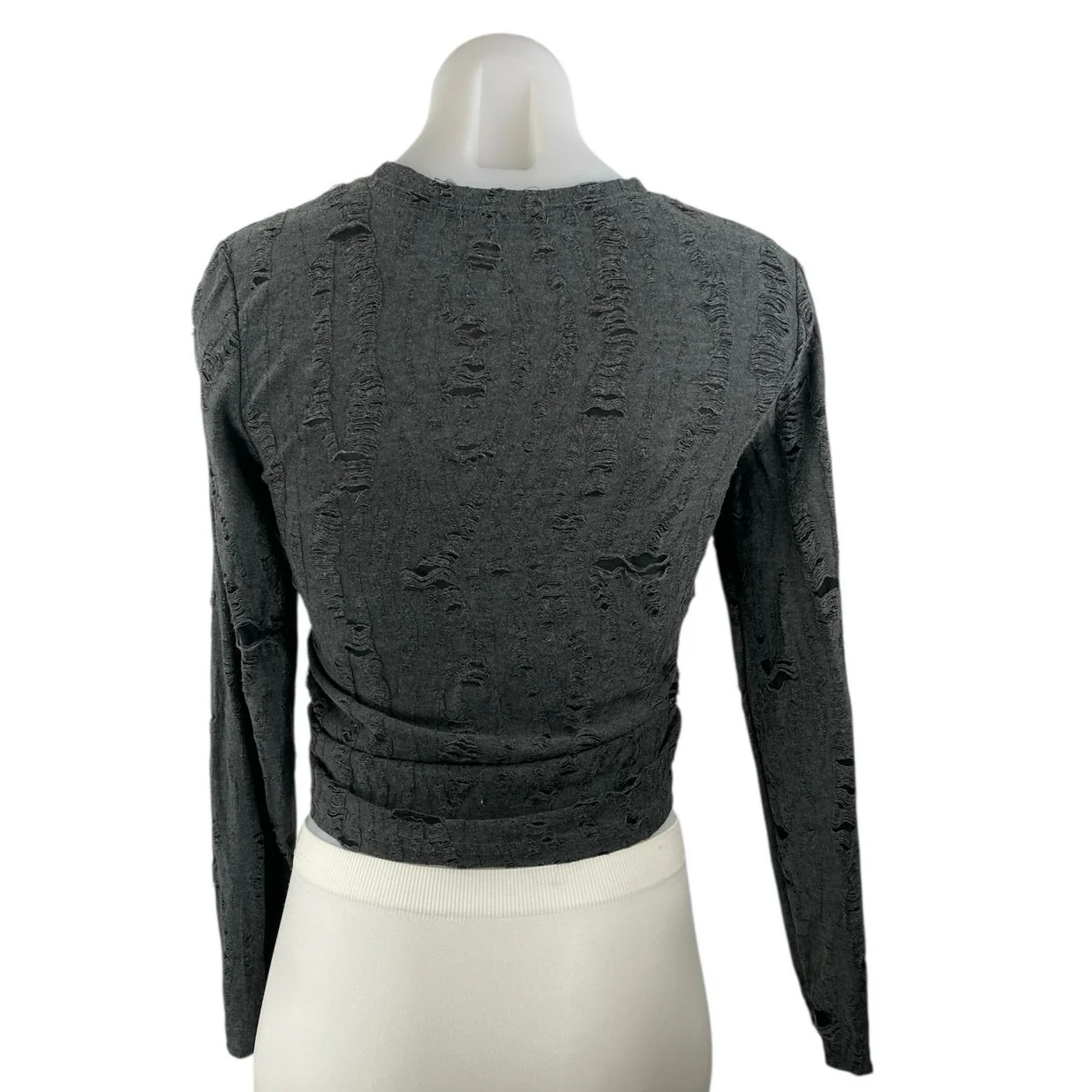 3.3 Field Trip Women's Black Distressed Knit Long Sleeve Crop Tee Shirt Top OS - Image 2