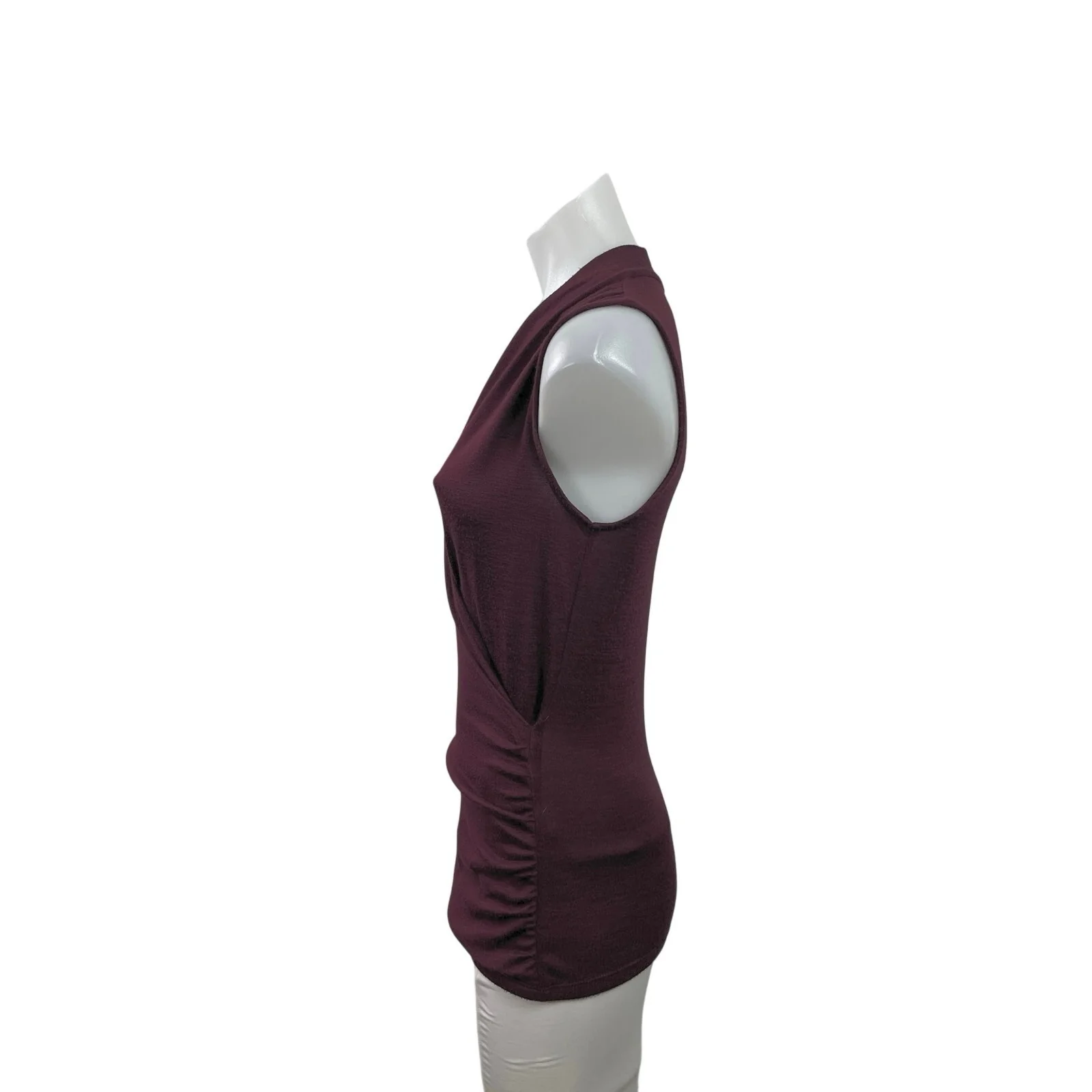 41 Hawthorn Red Burgundy Sleeveless V Neck Faux Wrap Surplice Tank Blouse Top XS - Image 2
