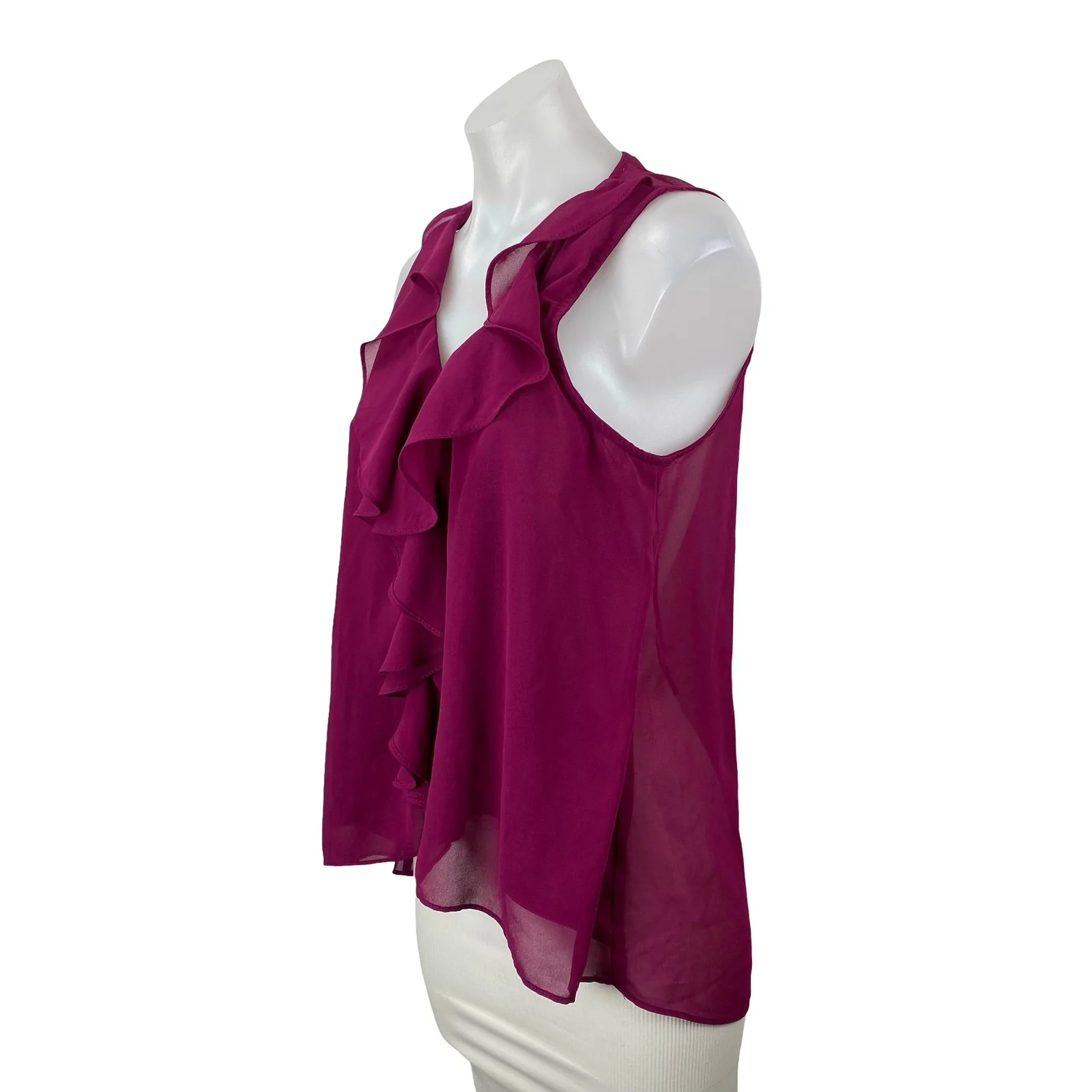 41 Hawthrorn Pink Purple Sleeveless Ruffle V Neck Tank Mesh Sheer Blouse Top M - Image 2