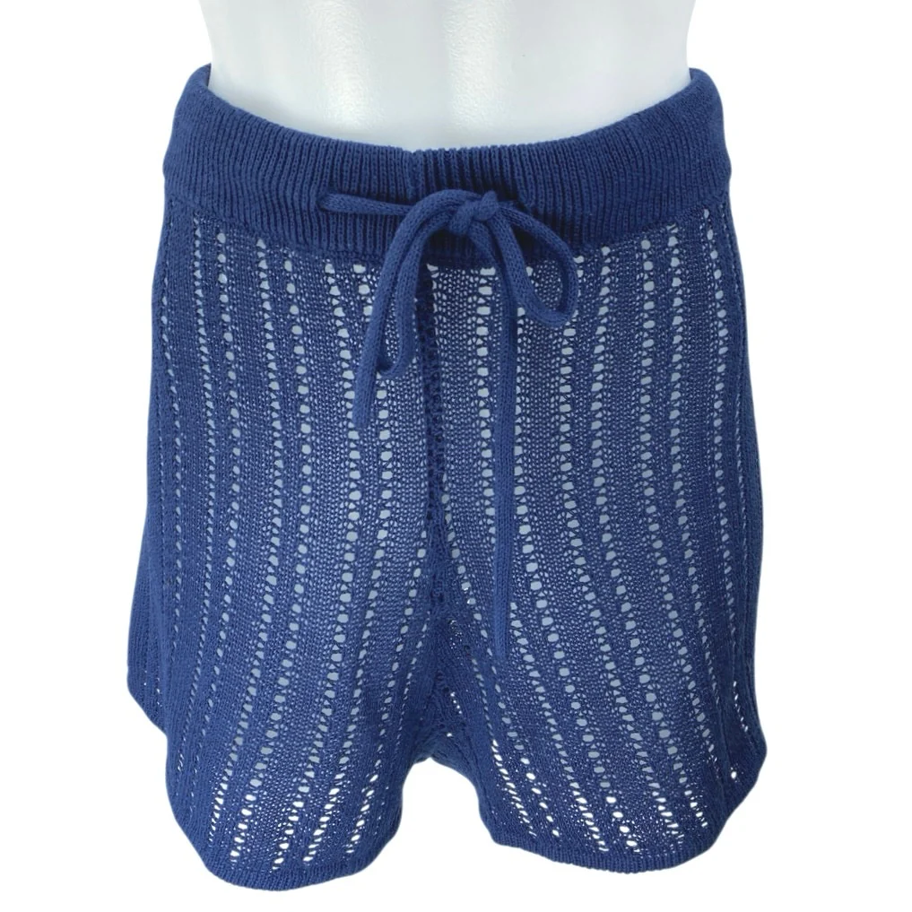4th & Reckless Henrique Women's Blue Open Knit Beach Swim Cover Up Shirt Set L - Image 5