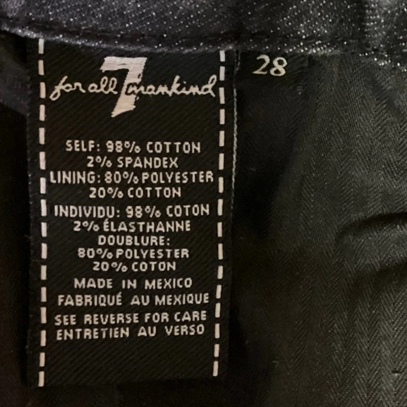 7 For All Mankind Black Washed High Waisted Frayed Hem Denim Jean Skirt Size 28 - Image 4