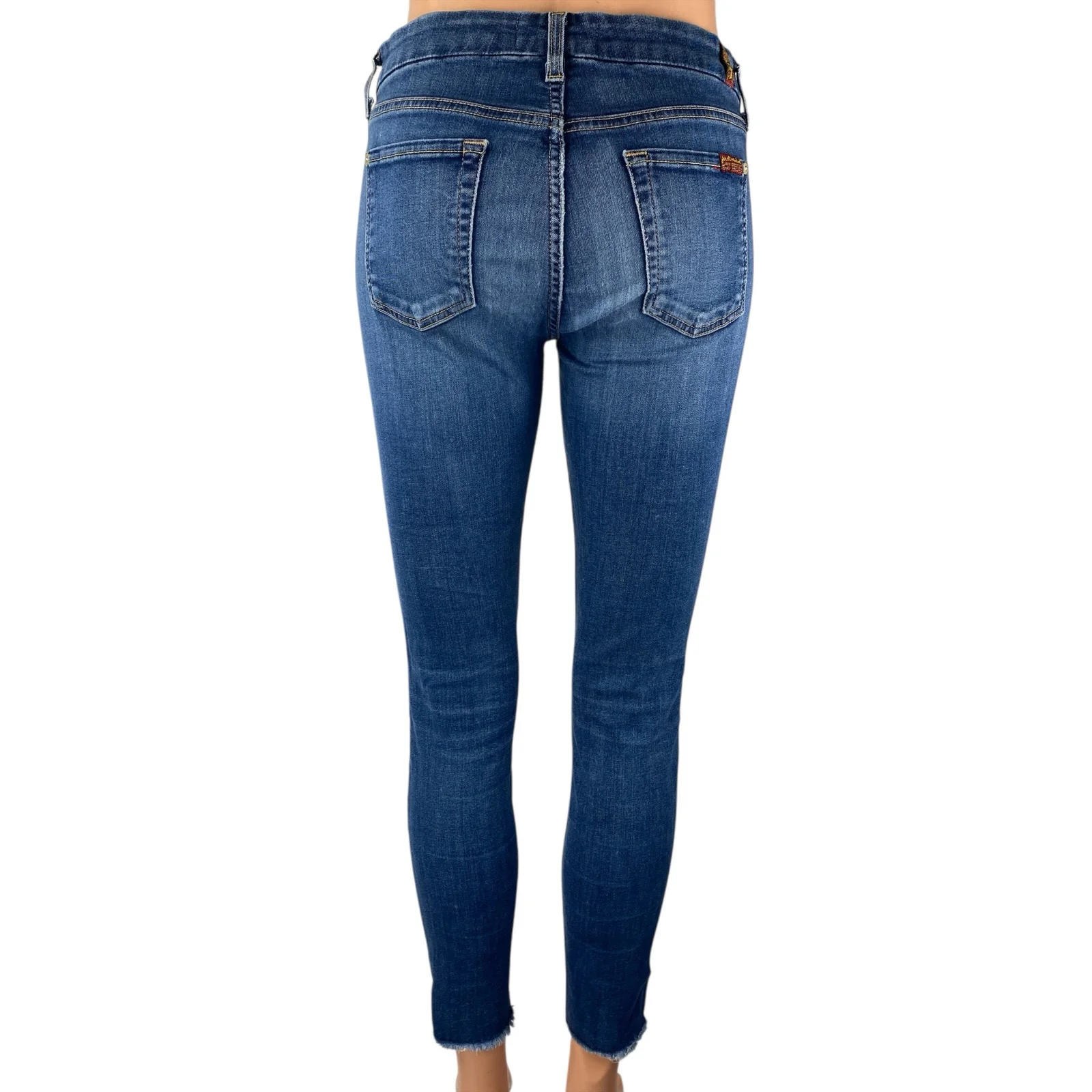 7 for All Mankind Blair Women's Blue Frayed Mid Rise Skinny Denim Jeans Pants S - Image 2