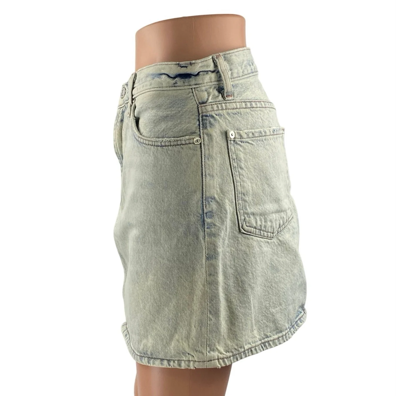 7 For All Mankind Blue Acid Wash High Waisted Straight Denim Jean Skirt Size 27 - Image 2
