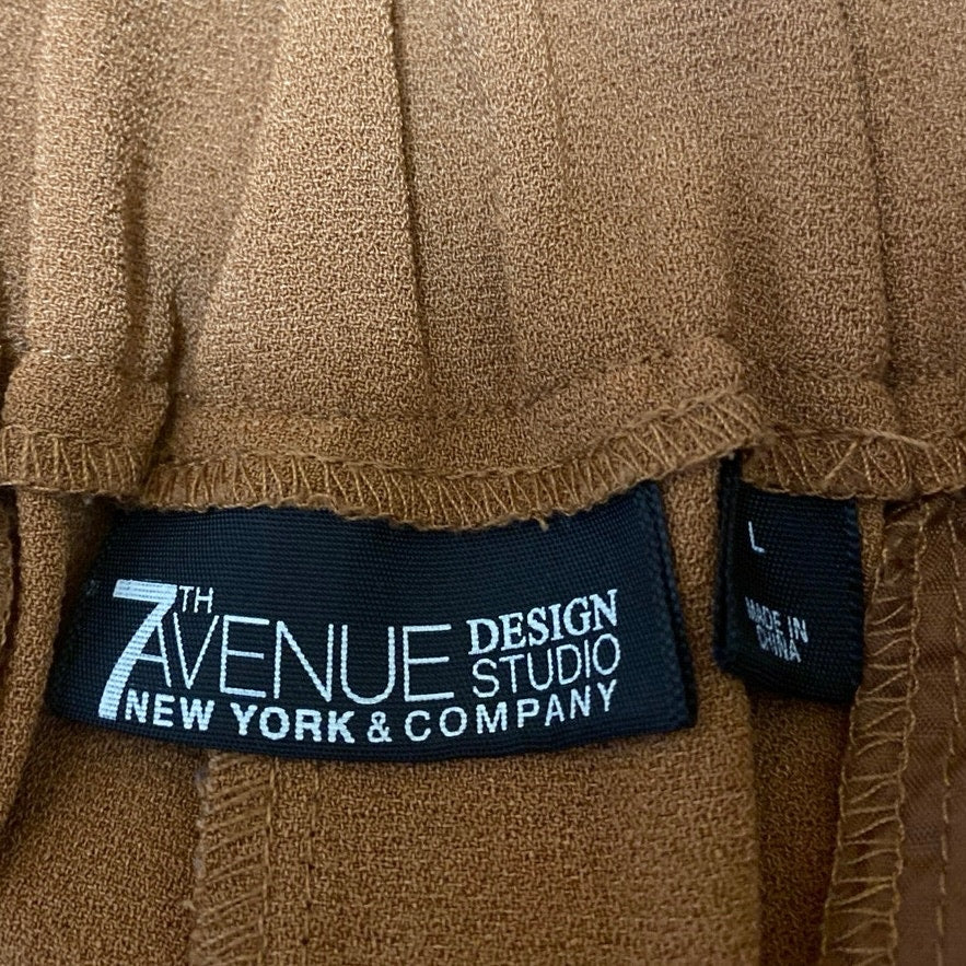 7th Avenue Women's Brown Pleated High Waisted Wide Leg Trousers Dress Pants Sz L - Image 4