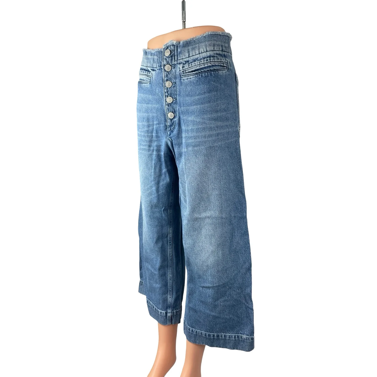 A.L.C. Women's Blue High Waist Baggy Barrel Flare Wide Leg Denim Jeans Pants 4 - Image 2