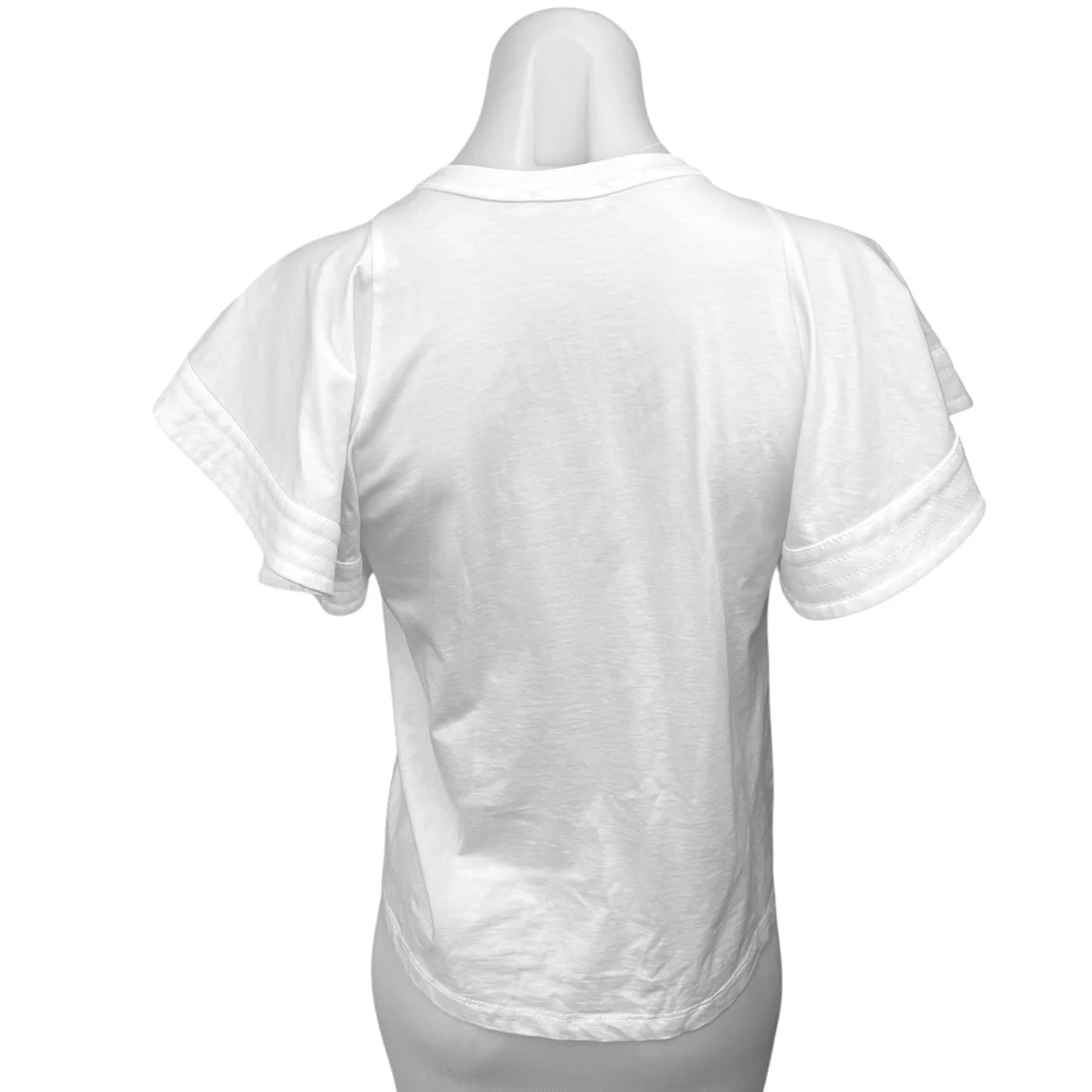 A.L.C. Women's White Flutter Sleeve Crew Neck Casual Tee T-shirt Blouse Top XS - Image 2