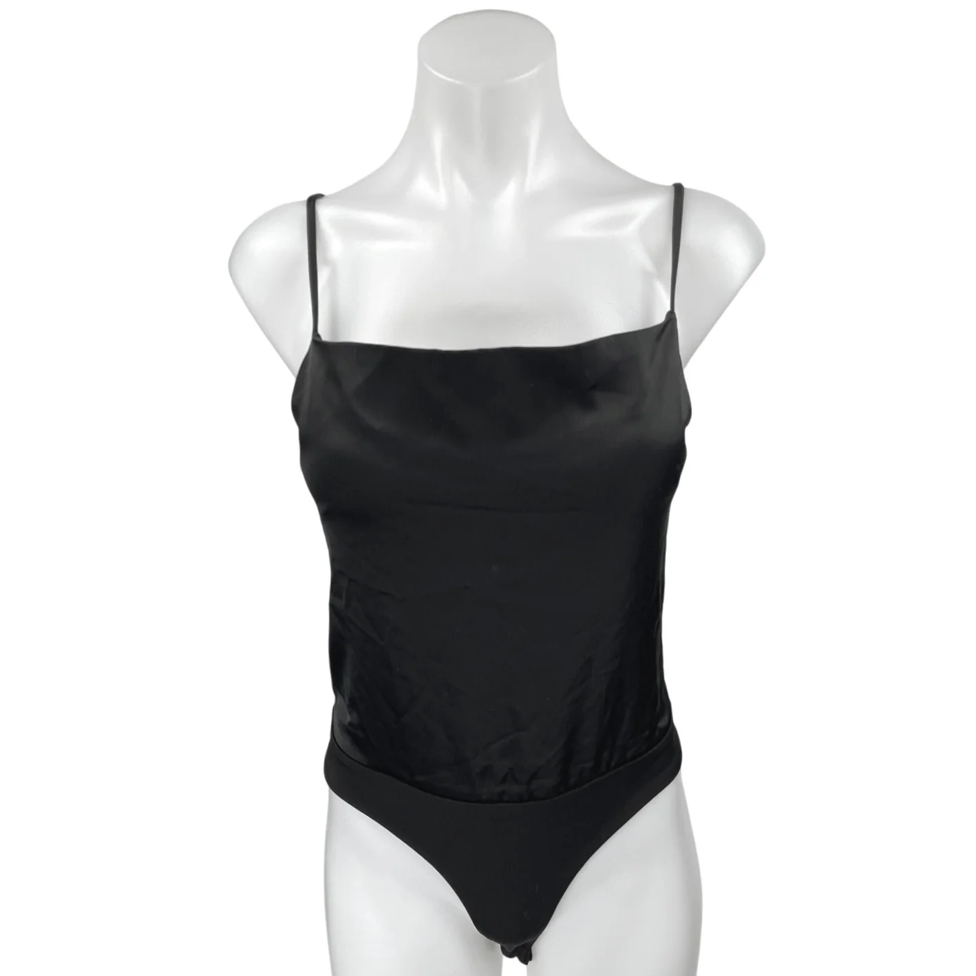 A Love Like You Black Silk Satin Sleeveless Cami Camisole Tank Bodysuit Top Sz S