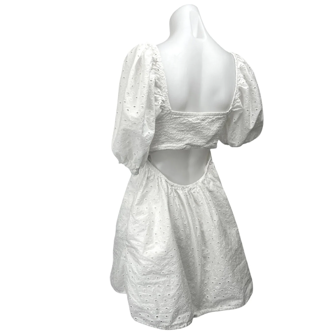 A New Day White Eyelet Short Puff Sleeve Square Neck Cutout Fit & Flare Dress S - Image 2