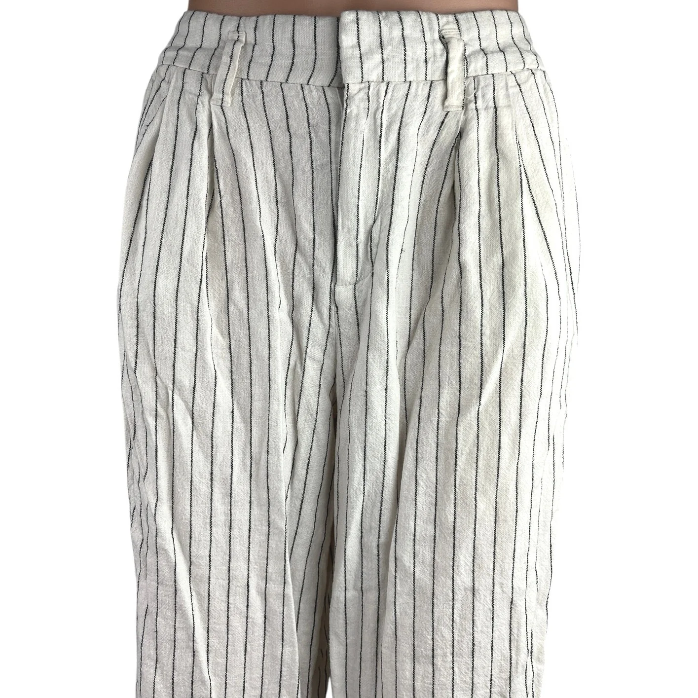 A New Day White Linen Striped Straight Wide Leg High Rise Pleat Trousers Pants 2 - Image 4