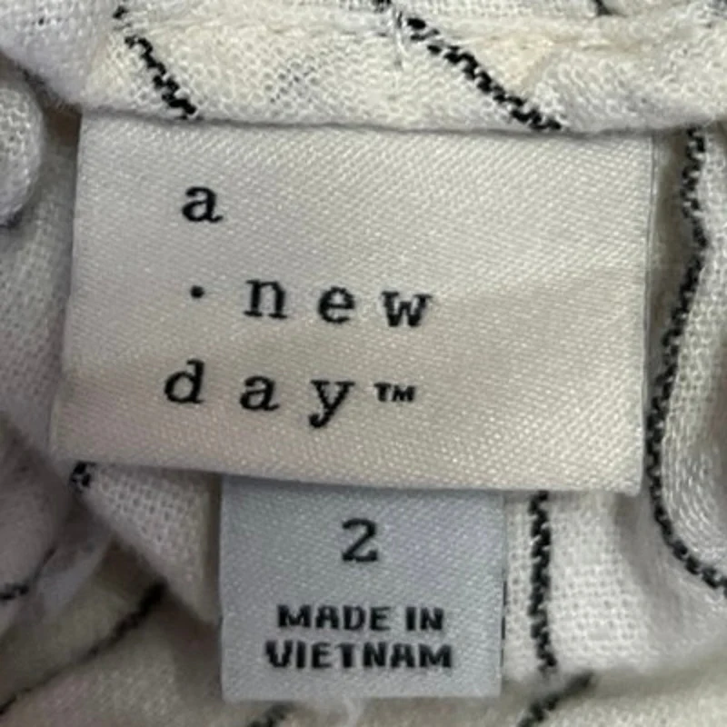 A New Day White Linen Striped Straight Wide Leg High Rise Pleat Trousers Pants 2 - Image 5