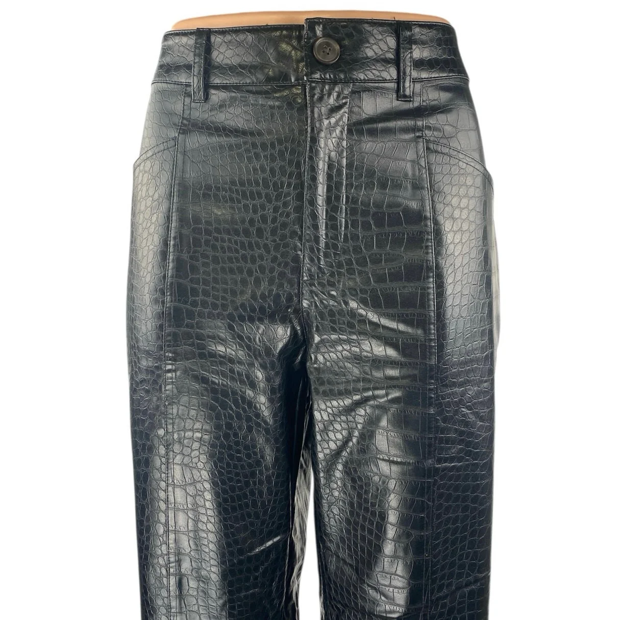 A New Day Women's Black Croc Faux Leather Vegan Wide Leg Trousers Pants Size 8 - Image 4