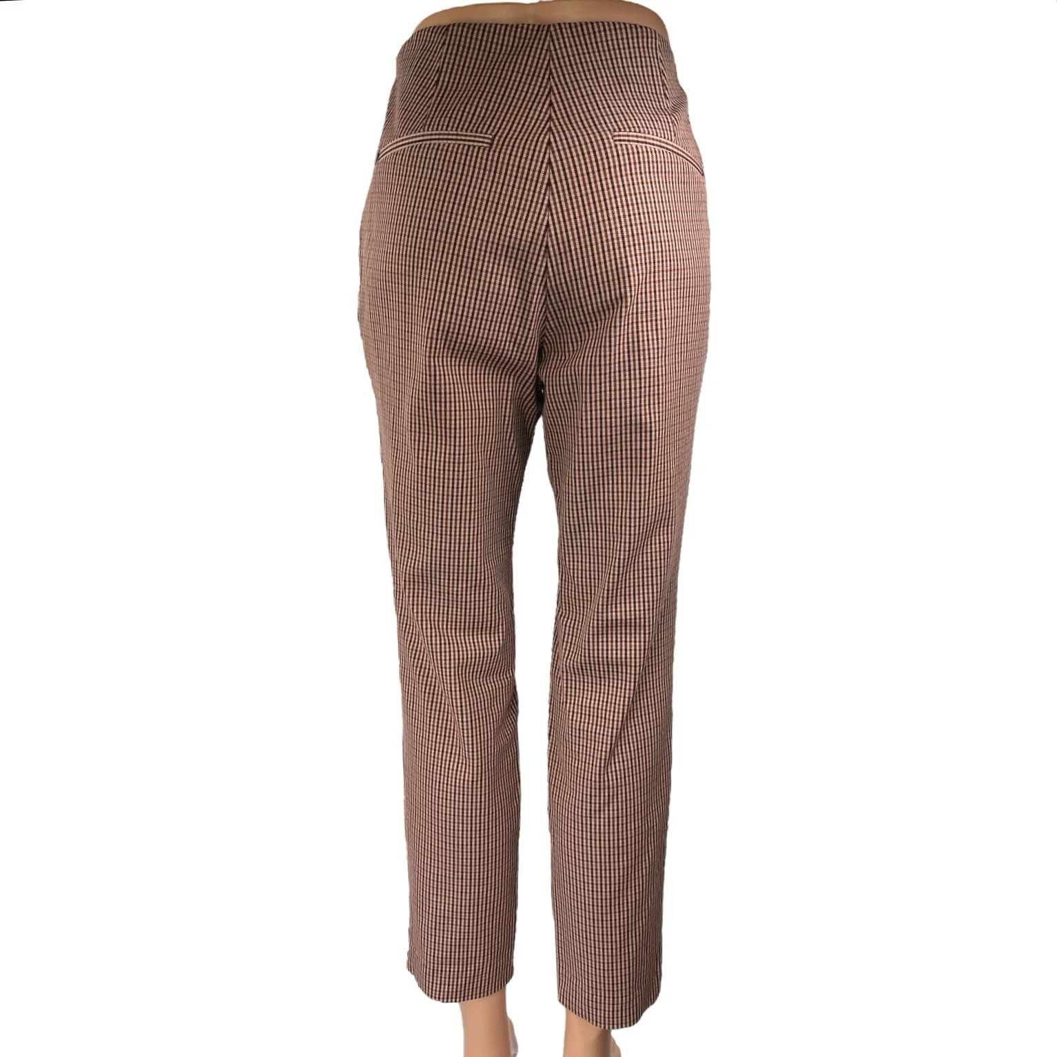 A New Day Women's Brown Plaid Checkered High Waisted Straight Trousers Pants 8 - Image 3