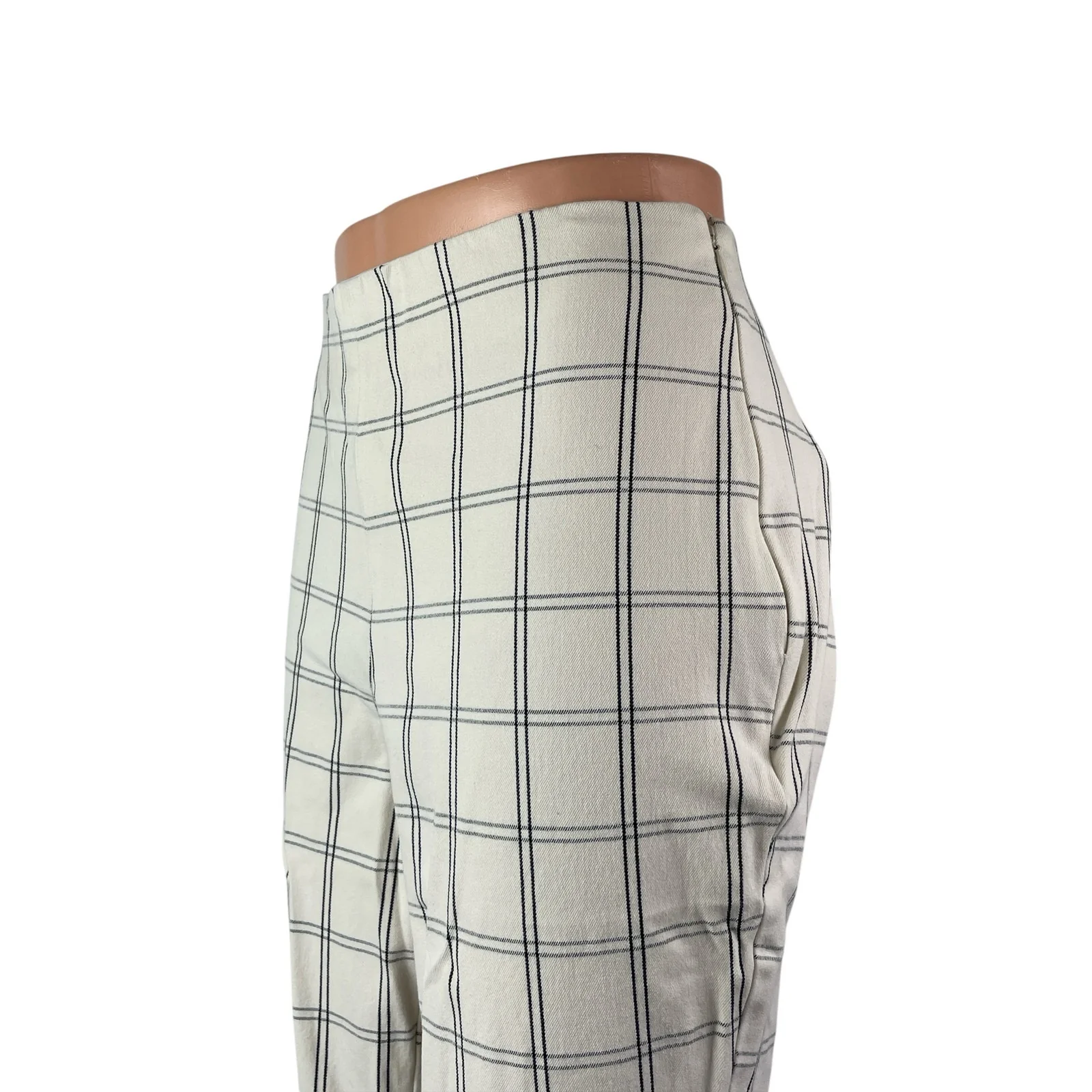 A New Day Women's White Plaid High Rise Flared Cropped Trousers Pants Size 8 - Image 2