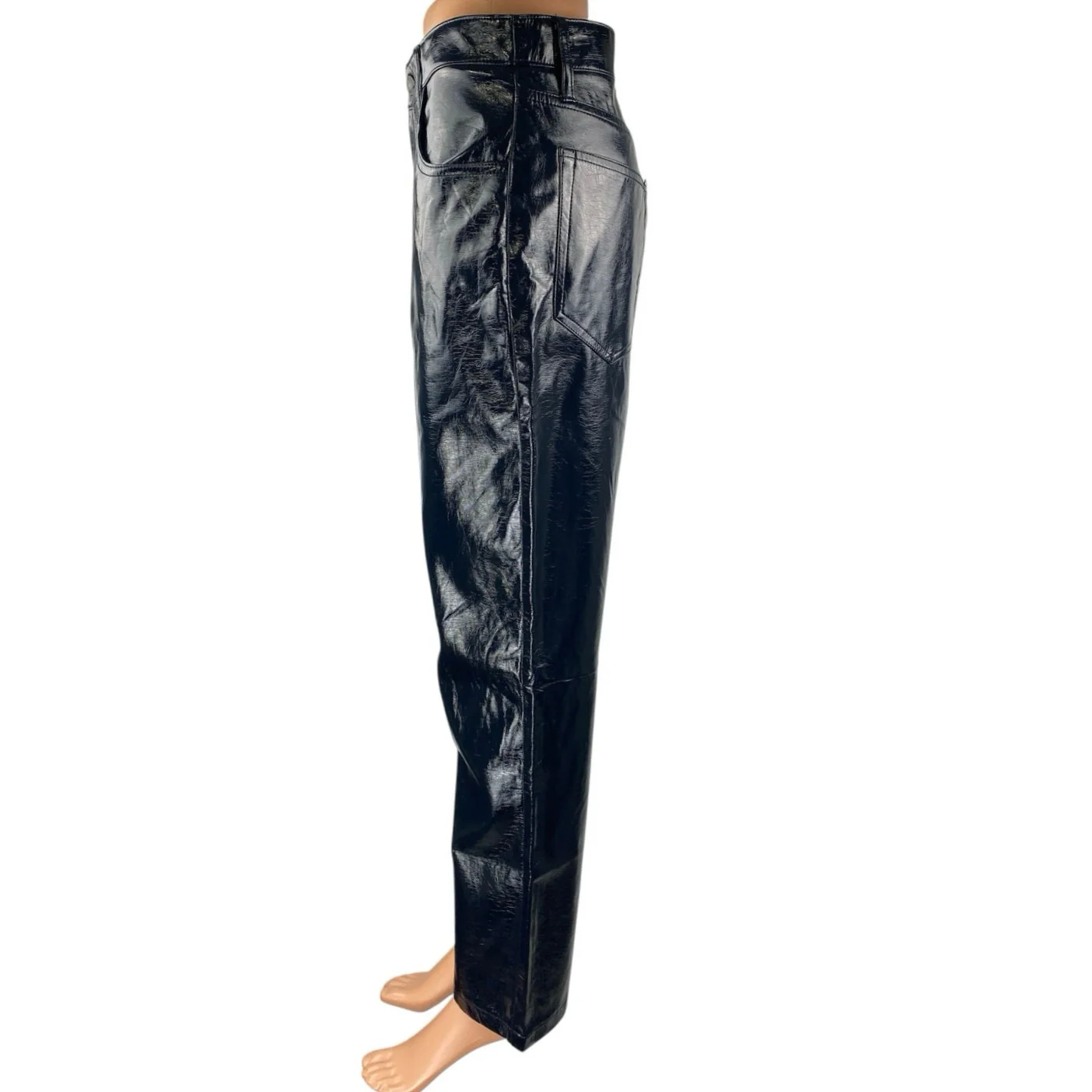 Abercrombie & Fitch 90s Straight Black Faux Patent Leather Trousers Pants Sz 28 - Image 2