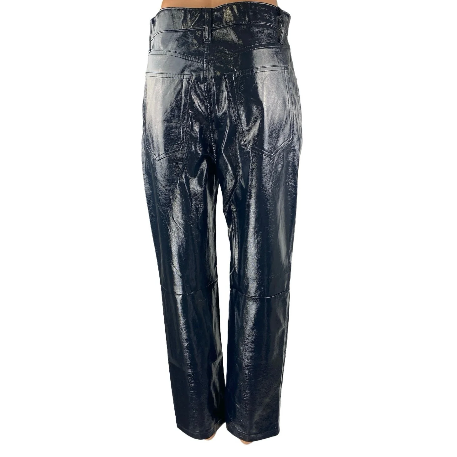 Abercrombie & Fitch 90s Straight Black Faux Patent Leather Trousers Pants Sz 28 - Image 3