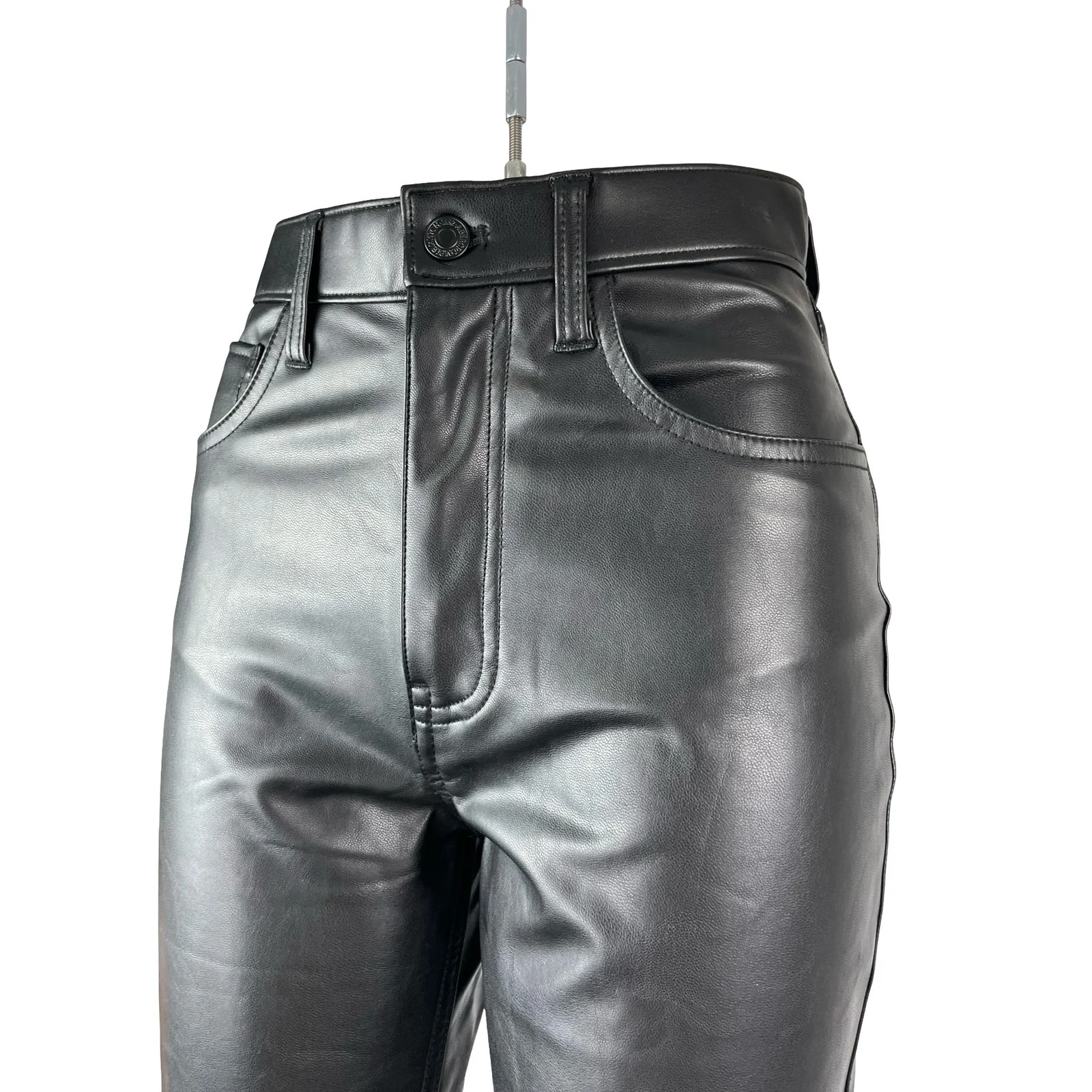 Abercrombie & Fitch 90s Straight Ultra High Rise Black Faux Leather Trousers 2 - Image 2