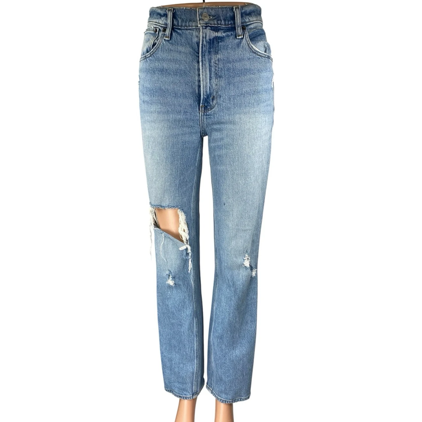 Abercrombie & Fitch 90s Straight Ultra High Rise Distressed Denim Jeans Pants 24