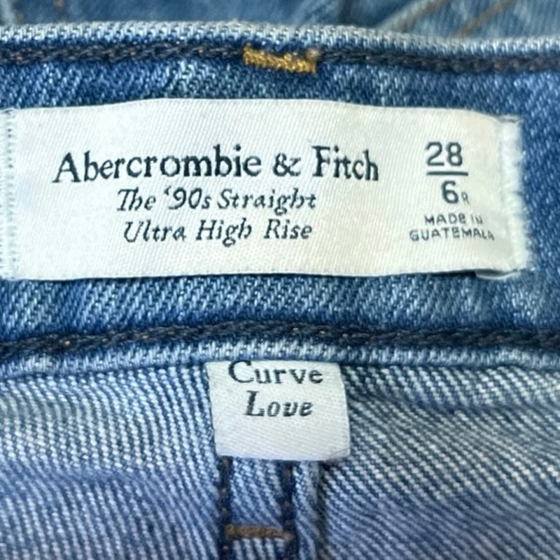 Abercrombie & Fitch 90's Straight Women's Blue Ultra High Rise Denim Jeans Sz 28 - Image 4