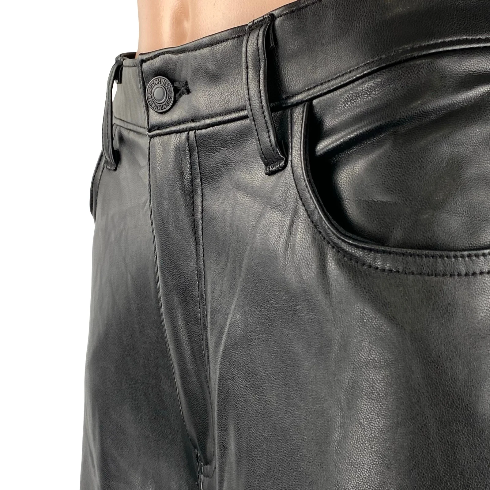 Abercrombie & Fitch 90s The Relaxed Black Faux Leather Vegan Trousers Pants 12 - Image 3