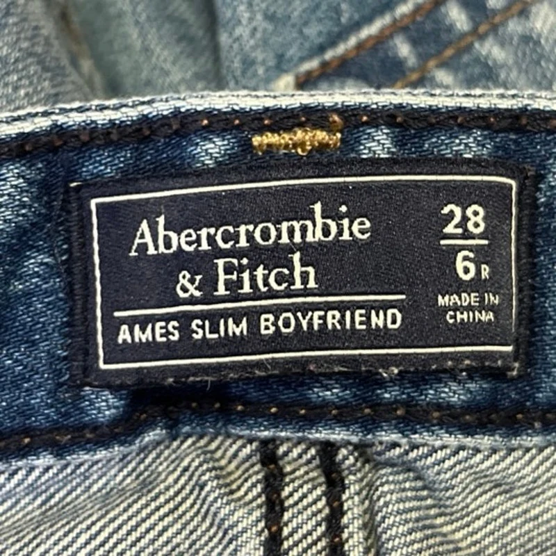 Abercrombie & Fitch Ames Blue Slim Boyfriend Distressed Straight Denim Jeans 6 - Image 4