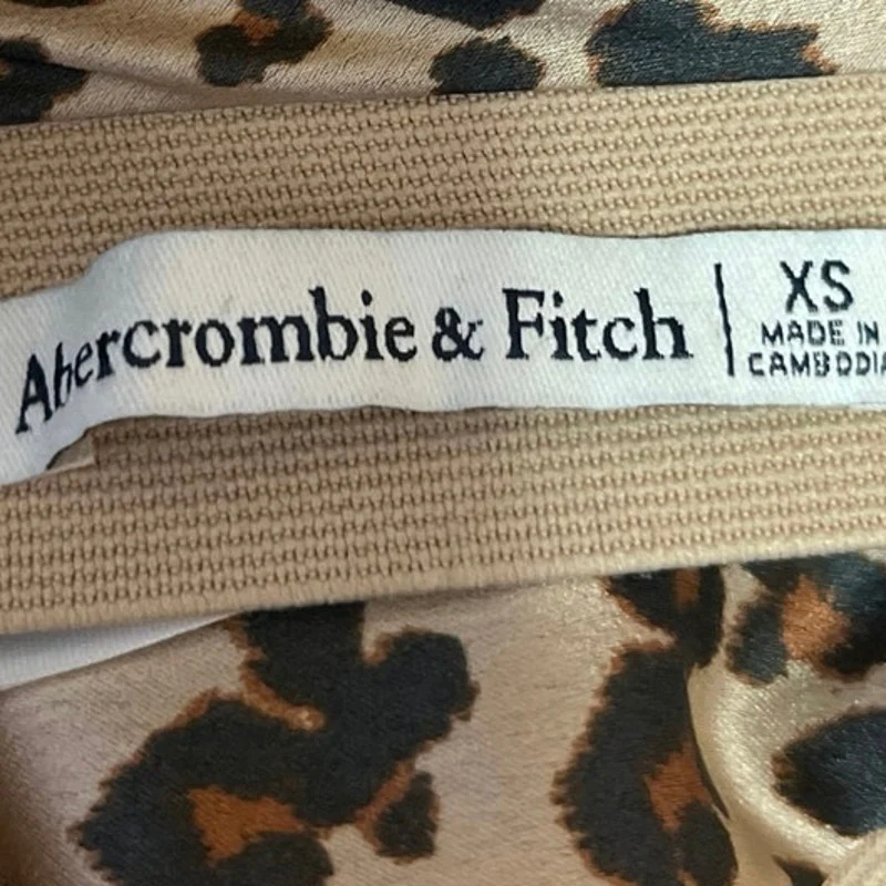 Abercrombie & Fitch Beige Black Silk Satin Leopard Slit Slip Midi Skirt Size XS - Image 5
