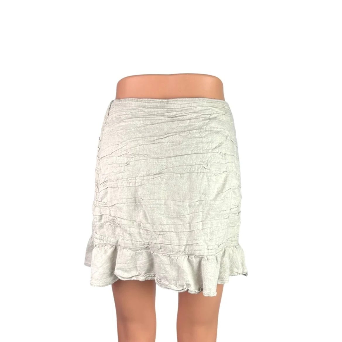 Abercrombie & Fitch Beige Linen Crinkle Ruched Ruffle Pencil Mini Skirt Size M - Image 3