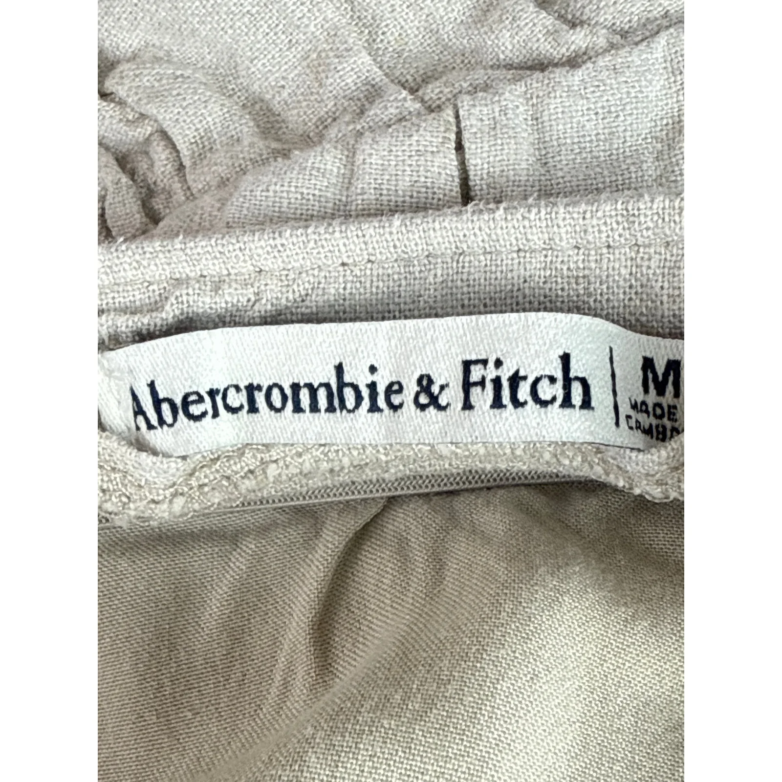 Abercrombie & Fitch Beige Linen Crinkle Ruched Ruffle Pencil Mini Skirt Size M - Image 4
