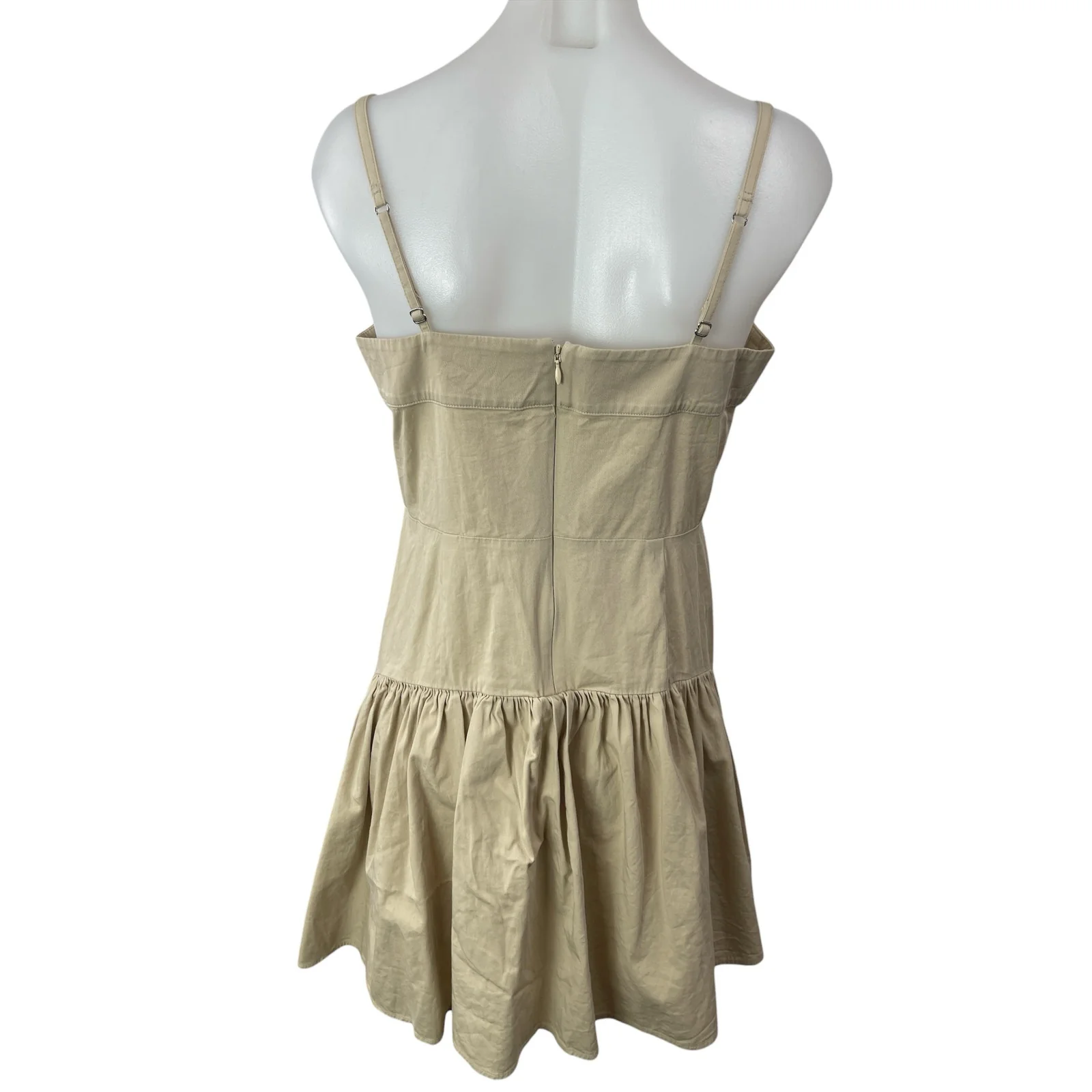 Abercrombie & Fitch Beige Sleeveless Mini Ruffle Flounce Tank A-Line Dress Sz M - Image 2