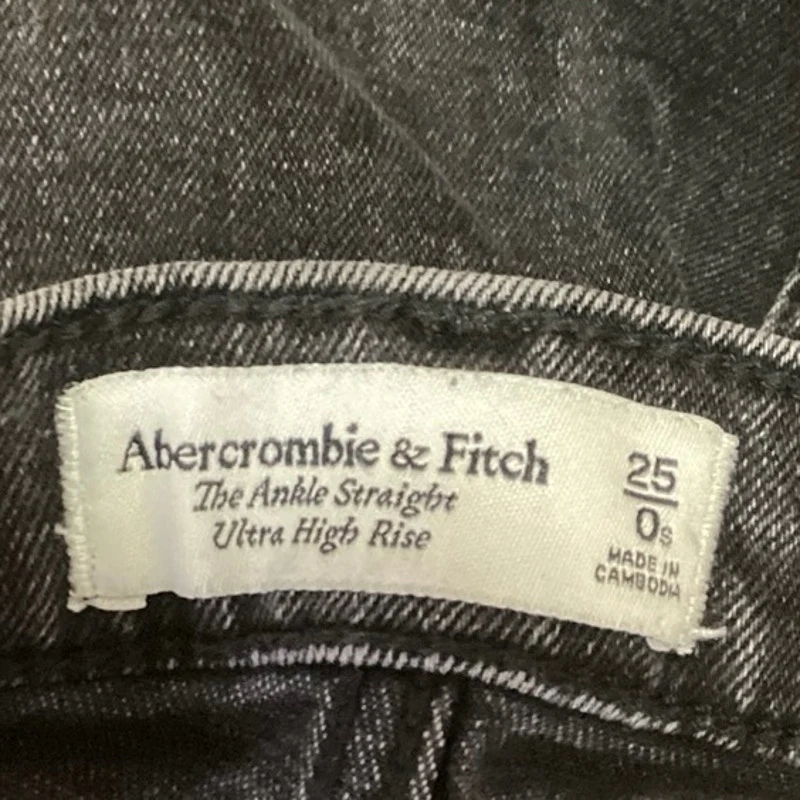 Abercrombie & Fitch Black Denim High Rise Distressed Ankle Straight Mom Jeans XS - Image 4