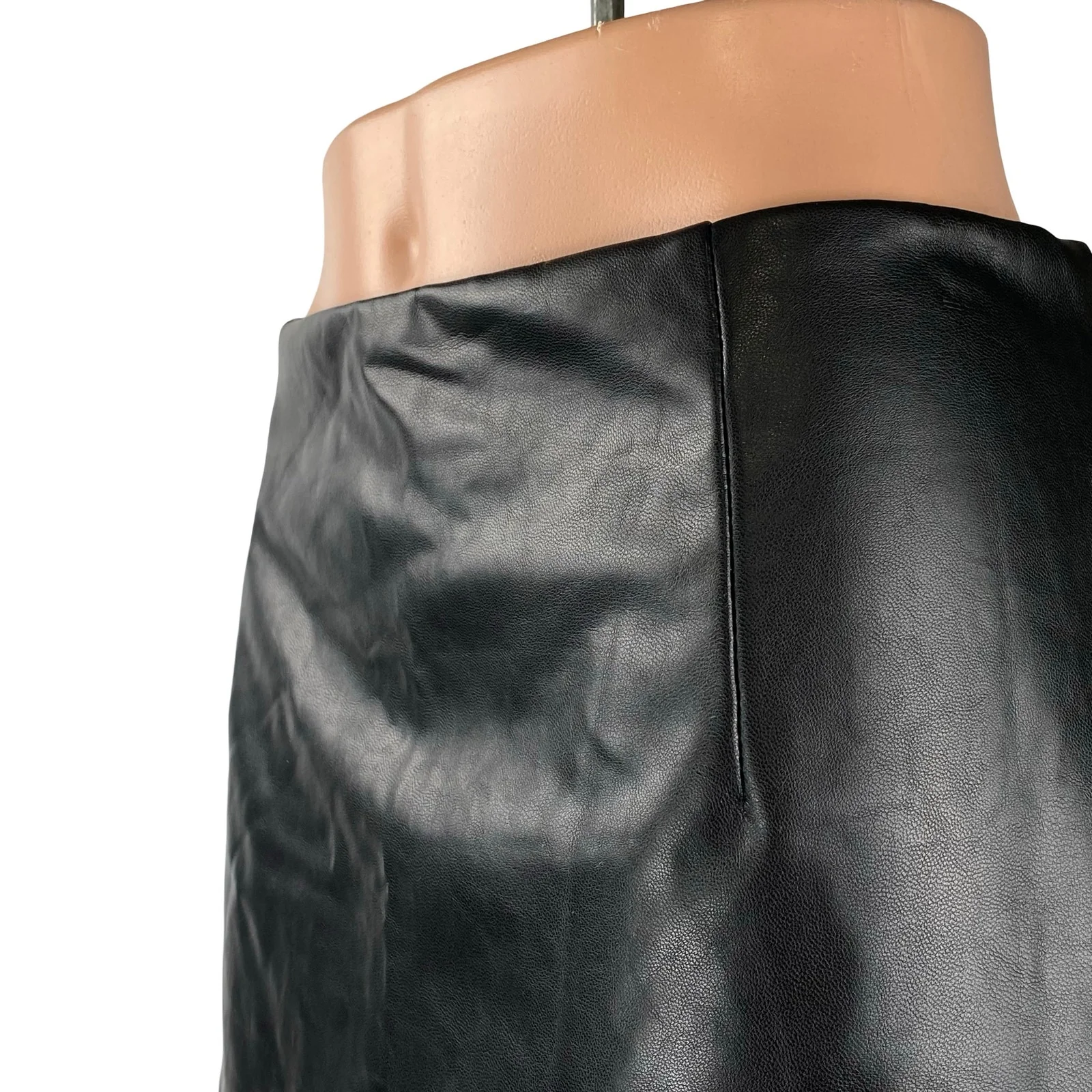 Abercrombie & Fitch Black Faux Leather Vegan High Waist A Line Mini Skirt Size L - Image 3