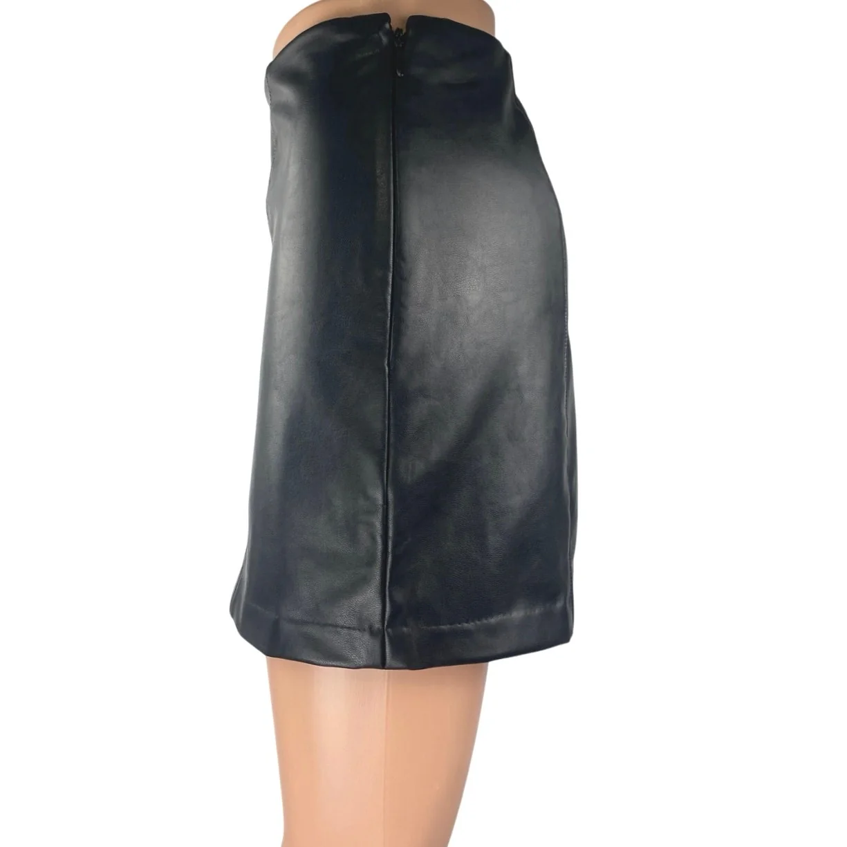 Abercrombie & Fitch Black Faux Leather Zip Mini A-Line Pencil Skirt Skort Size M - Image 2