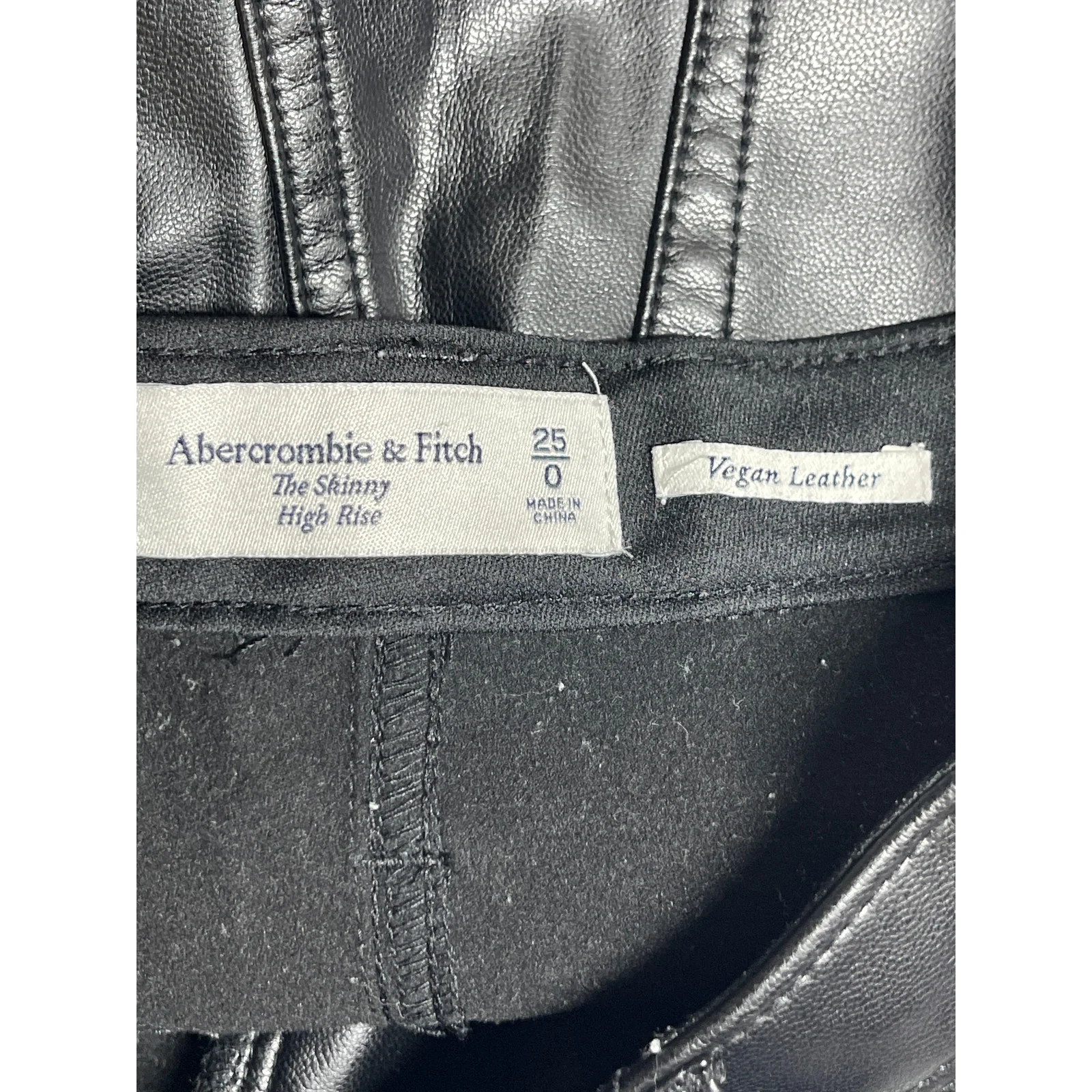 Abercrombie & Fitch Black Faux Vegan Leather High Rise Skinny Trousers Pants 25 - Image 3