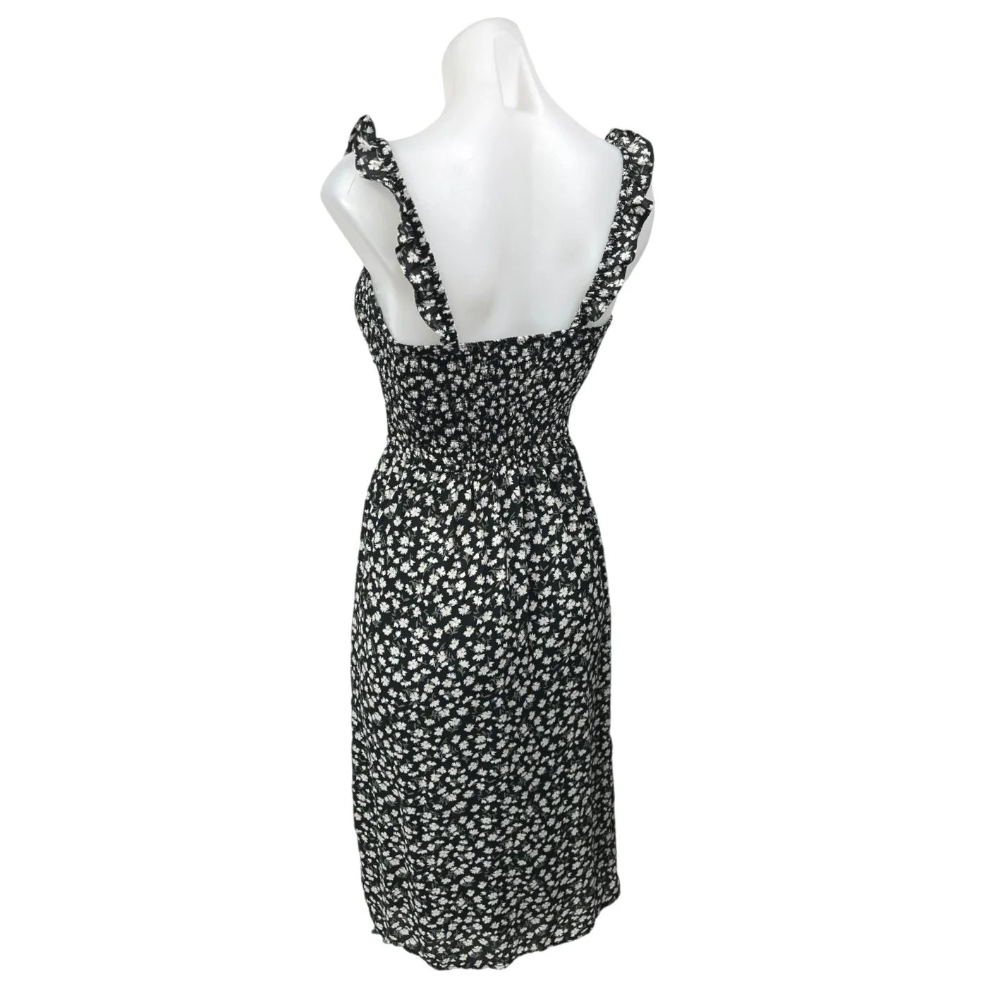Abercrombie & Fitch Black Floral Sleeveless Smocked Slit Midi A-line Dress Sz XS - Image 2