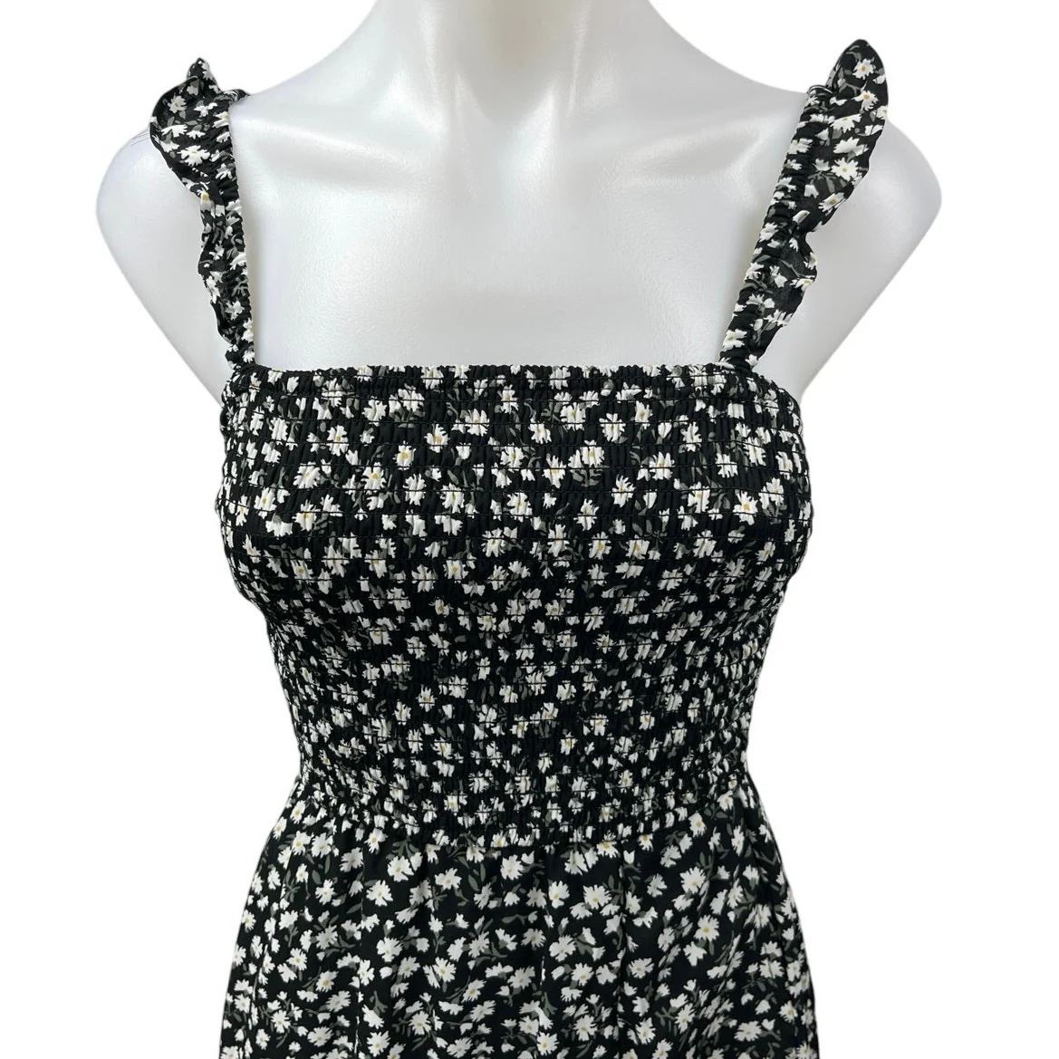 Abercrombie & Fitch Black Floral Sleeveless Smocked Slit Midi A-line Dress Sz XS - Image 3