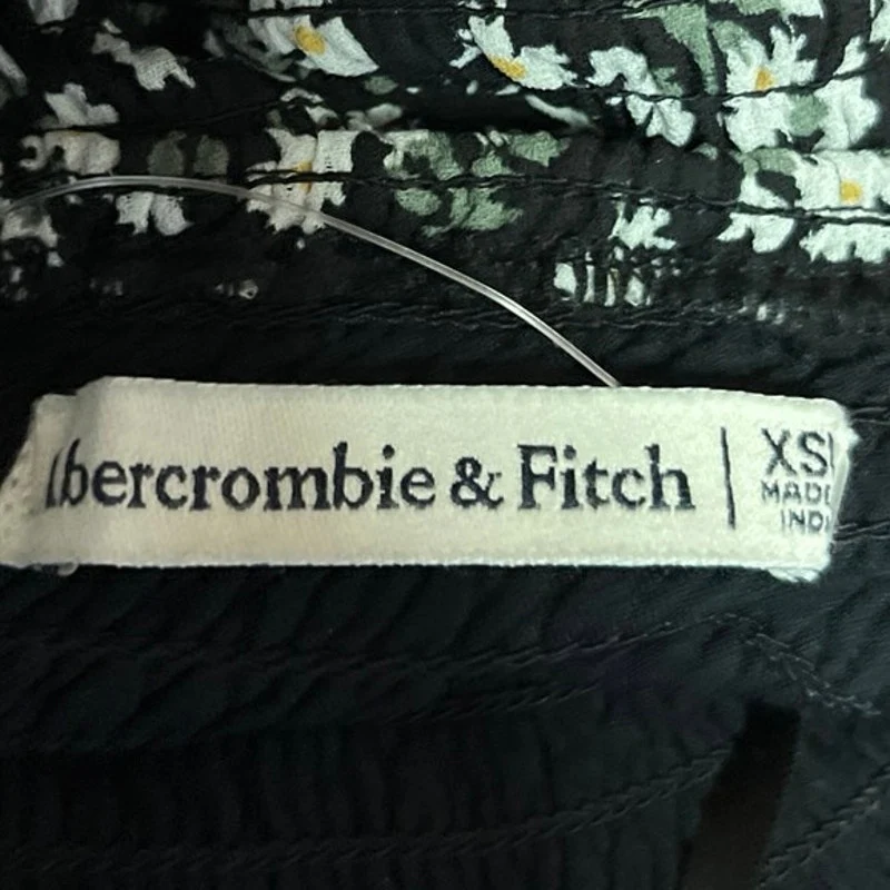 Abercrombie & Fitch Black Floral Sleeveless Smocked Slit Midi A-line Dress Sz XS - Image 4