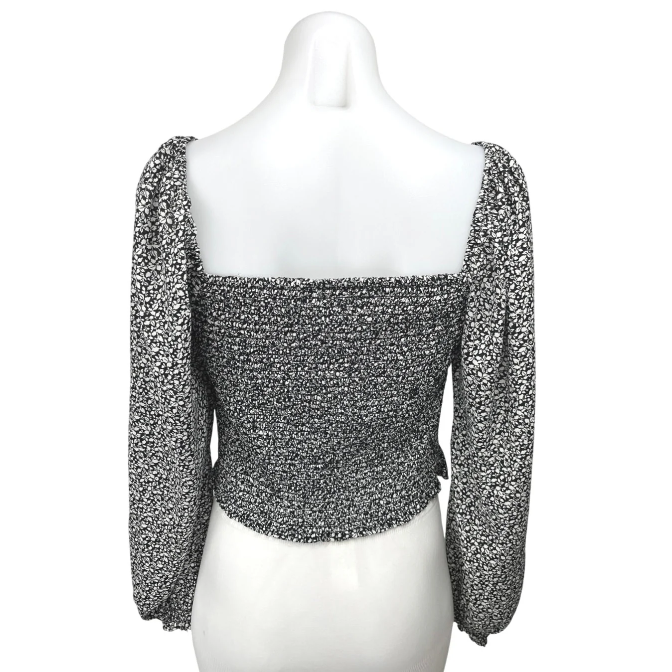 Abercrombie & Fitch Black Floral Square Neck Puff Long Sleeve Crop Top Blouse S - Image 2