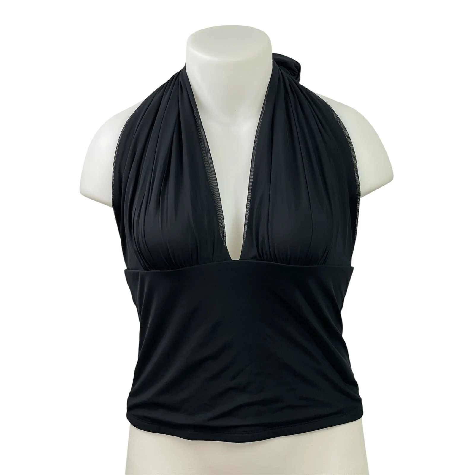 Abercrombie & Fitch Black Halter Plunge V Neck Sleeveless Blouse Top Size XL