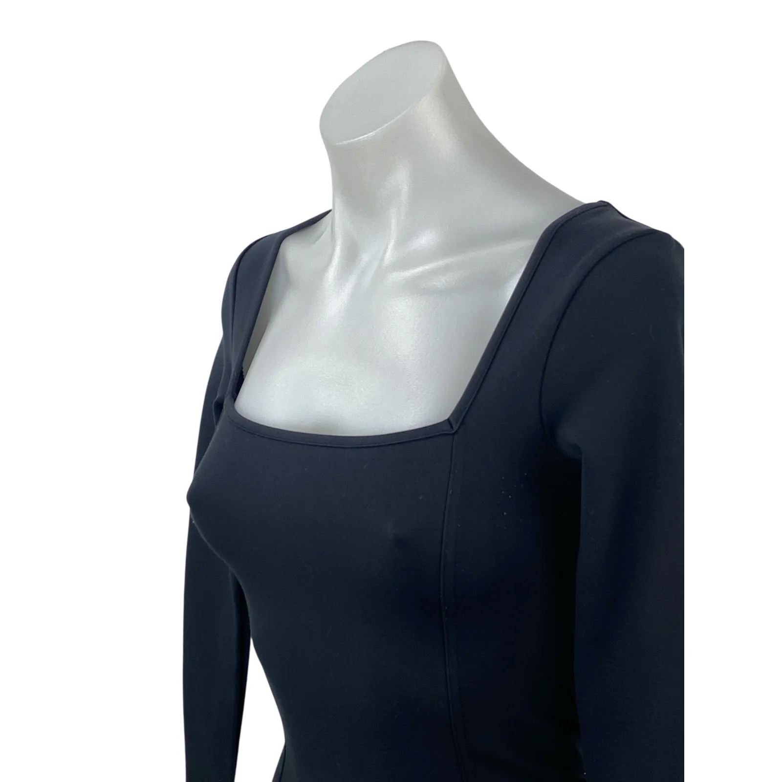 Abercrombie & Fitch Black Long Sleeve Square Neck Knit Thong Bodysuit Top Size S - Image 2