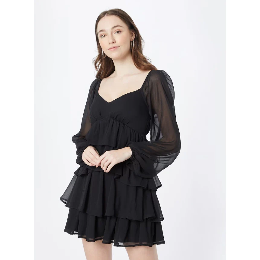 Abercrombie & Fitch Black Mesh Long Sleeve Ruffle Tiered Flounce Mini Dress Sz S - Image 3