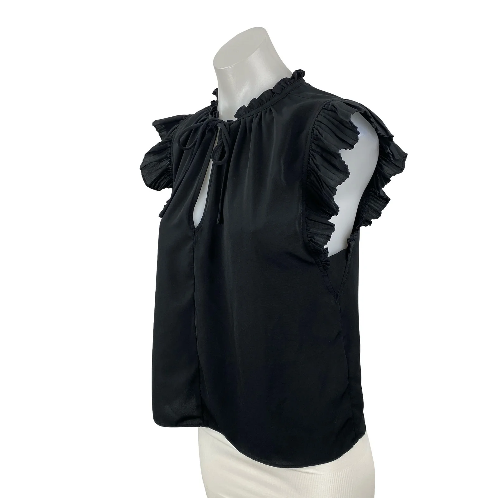 Abercrombie & Fitch Black Ruffle Tie Flutter Sleeve Mock Neck Blouse Top Size S - Image 2